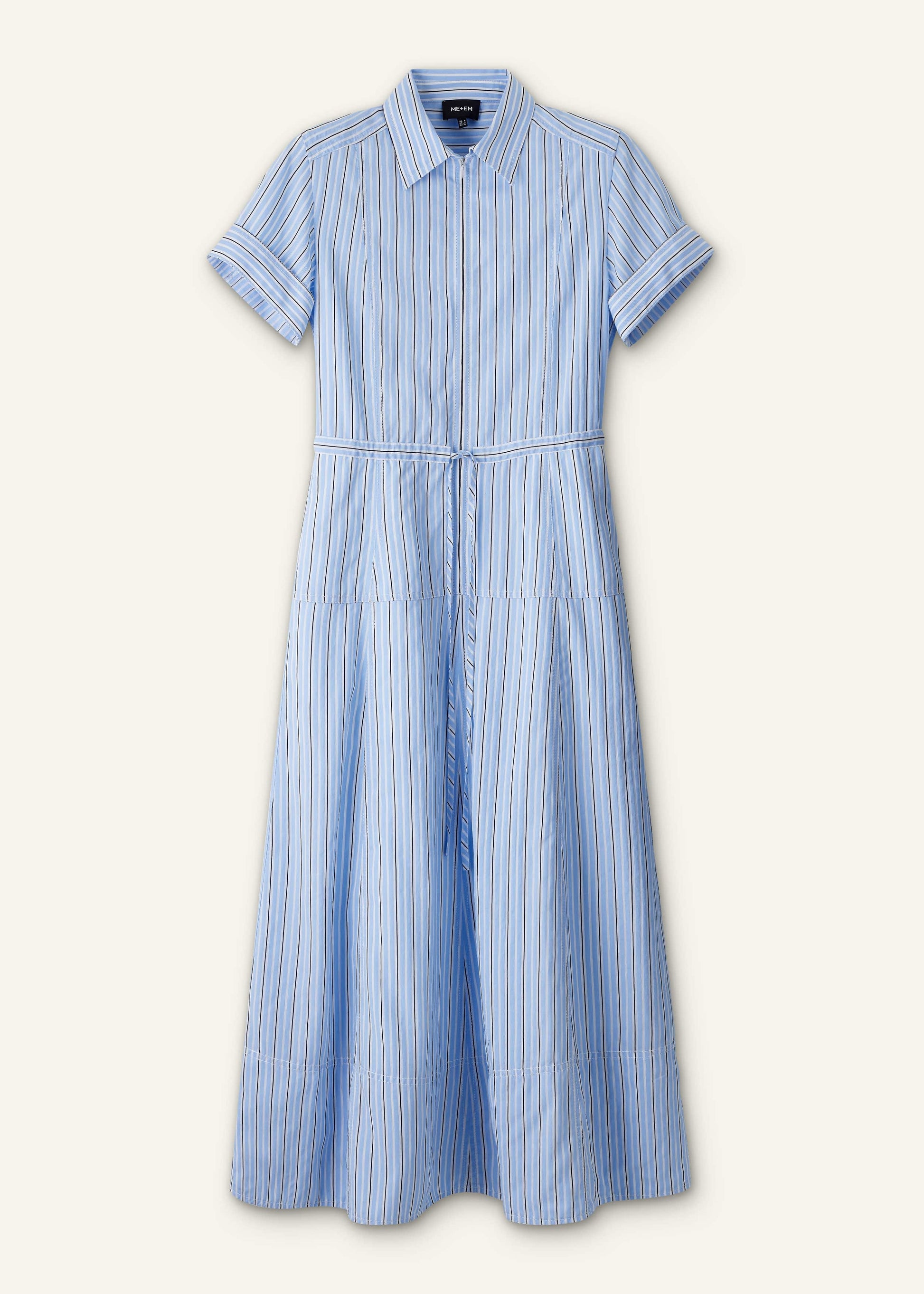 ME and EM Clothing Blue Drawstring Waist Zip Neck Maxi Shirt Dress