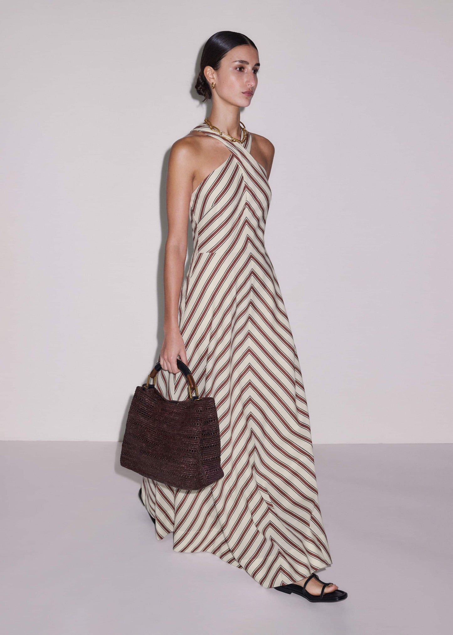 ME and EM Clothing Cream Crease-Less Linen Halterneck Maxi Dress