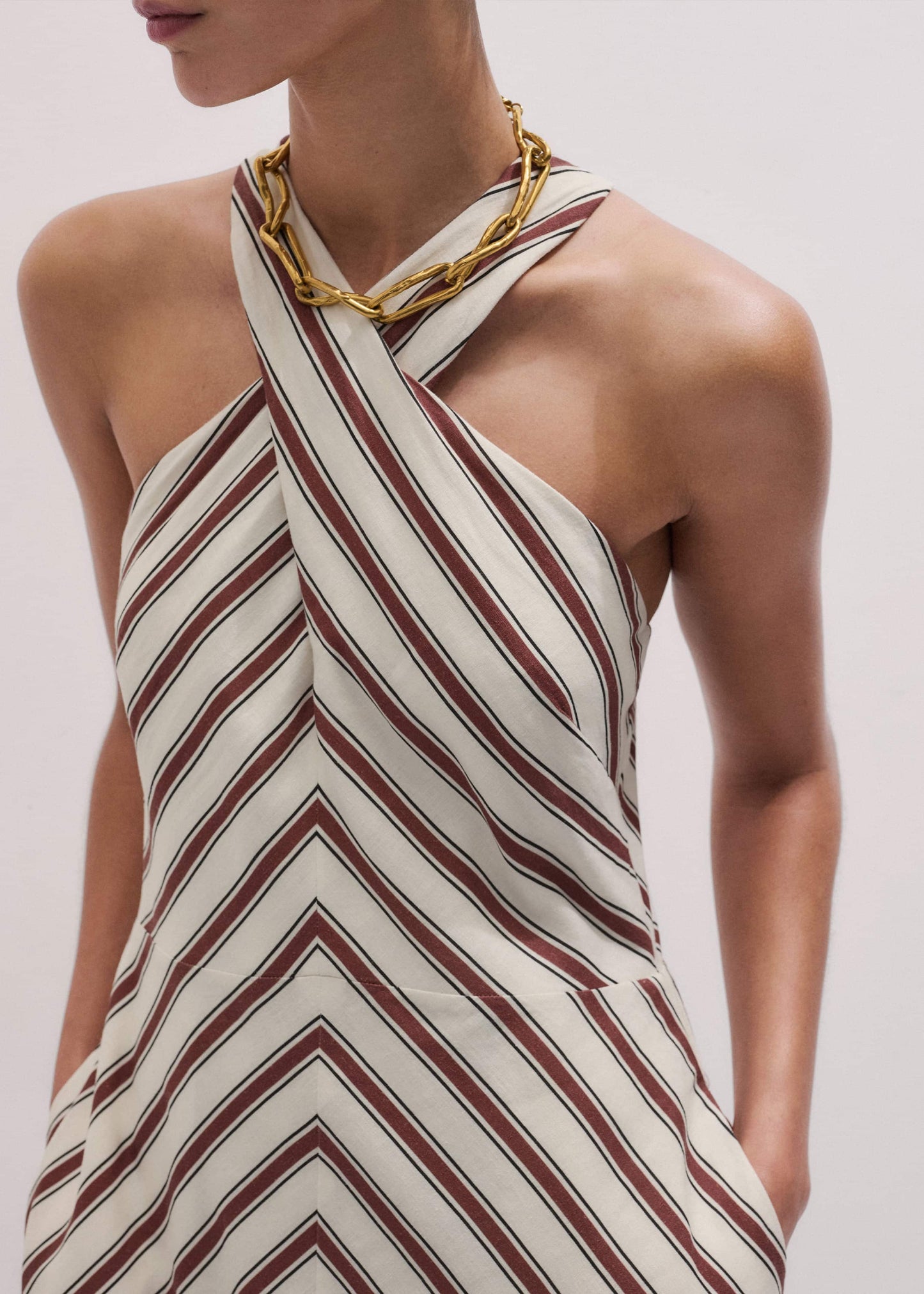 ME and EM Clothing Cream Crease-Less Linen Halterneck Maxi Dress