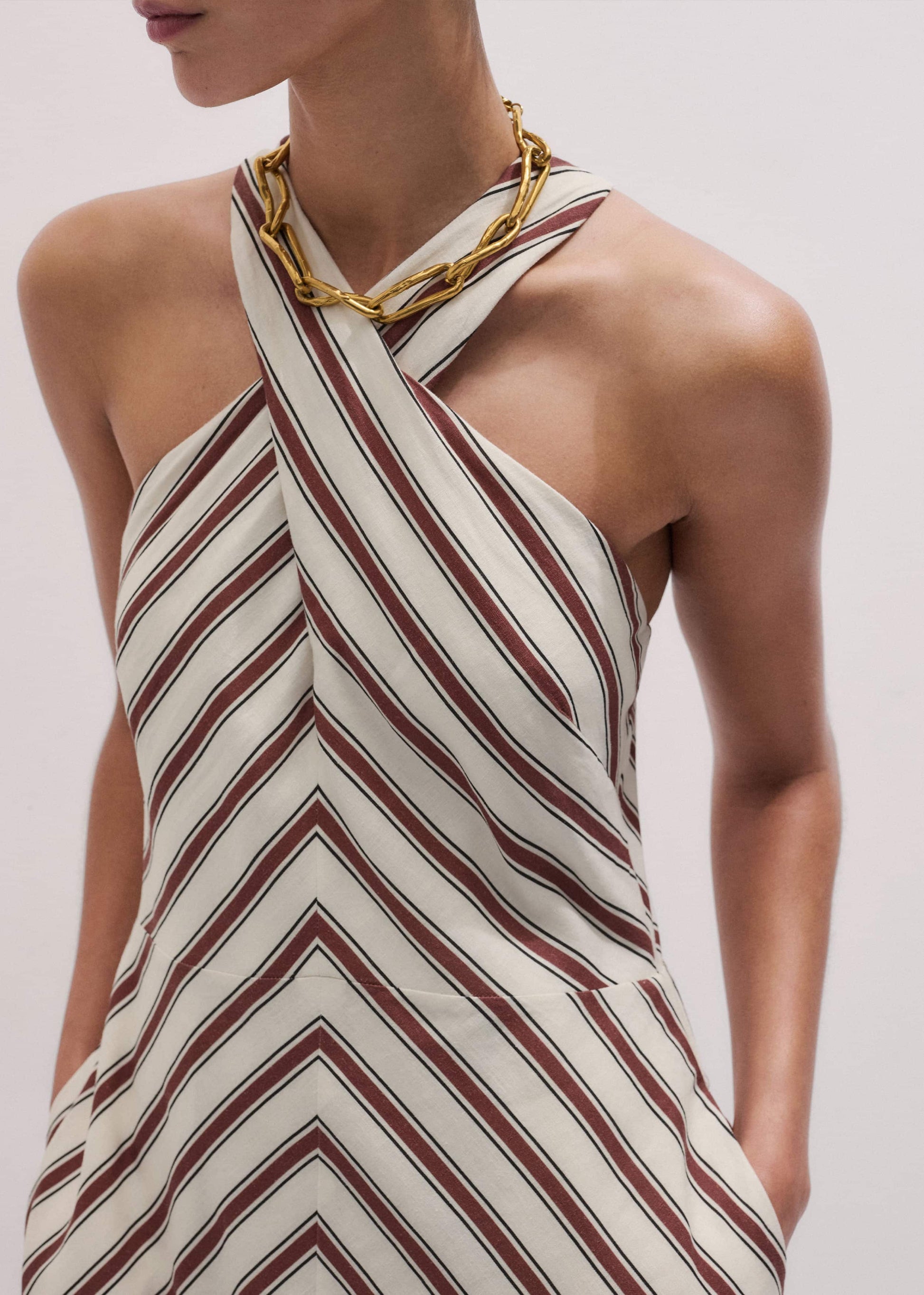 ME and EM Clothing Cream Crease-Less Linen Halterneck Maxi Dress
