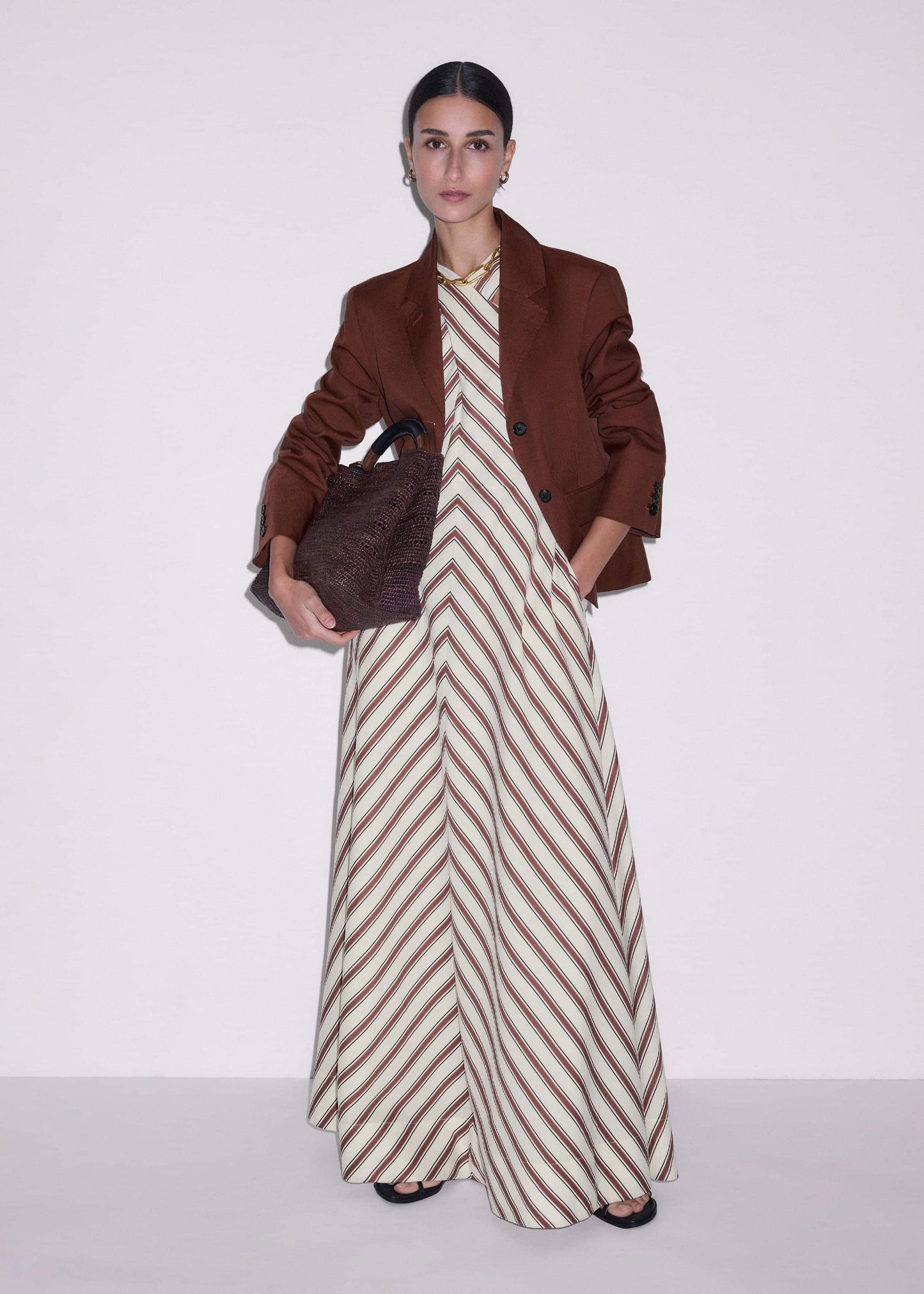 ME and EM Clothing Cream Crease-Less Linen Halterneck Maxi Dress