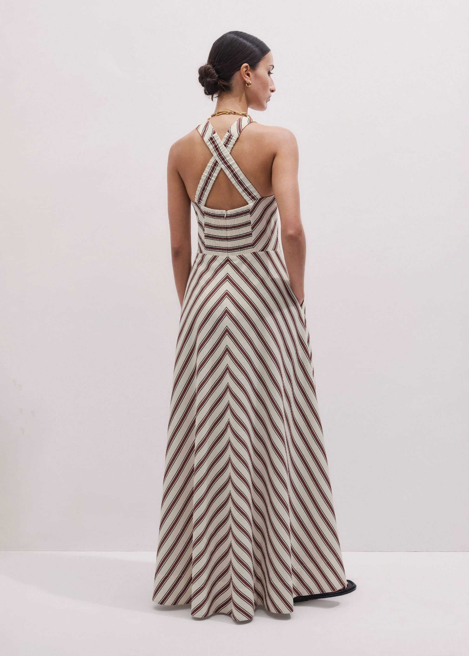 ME and EM Clothing Cream Crease-Less Linen Halterneck Maxi Dress