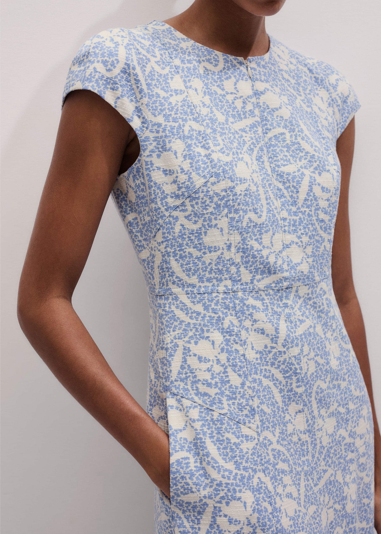 ME and EM Clothing Blue Speckled Bloom Print Fit+Flare Maxi Dress