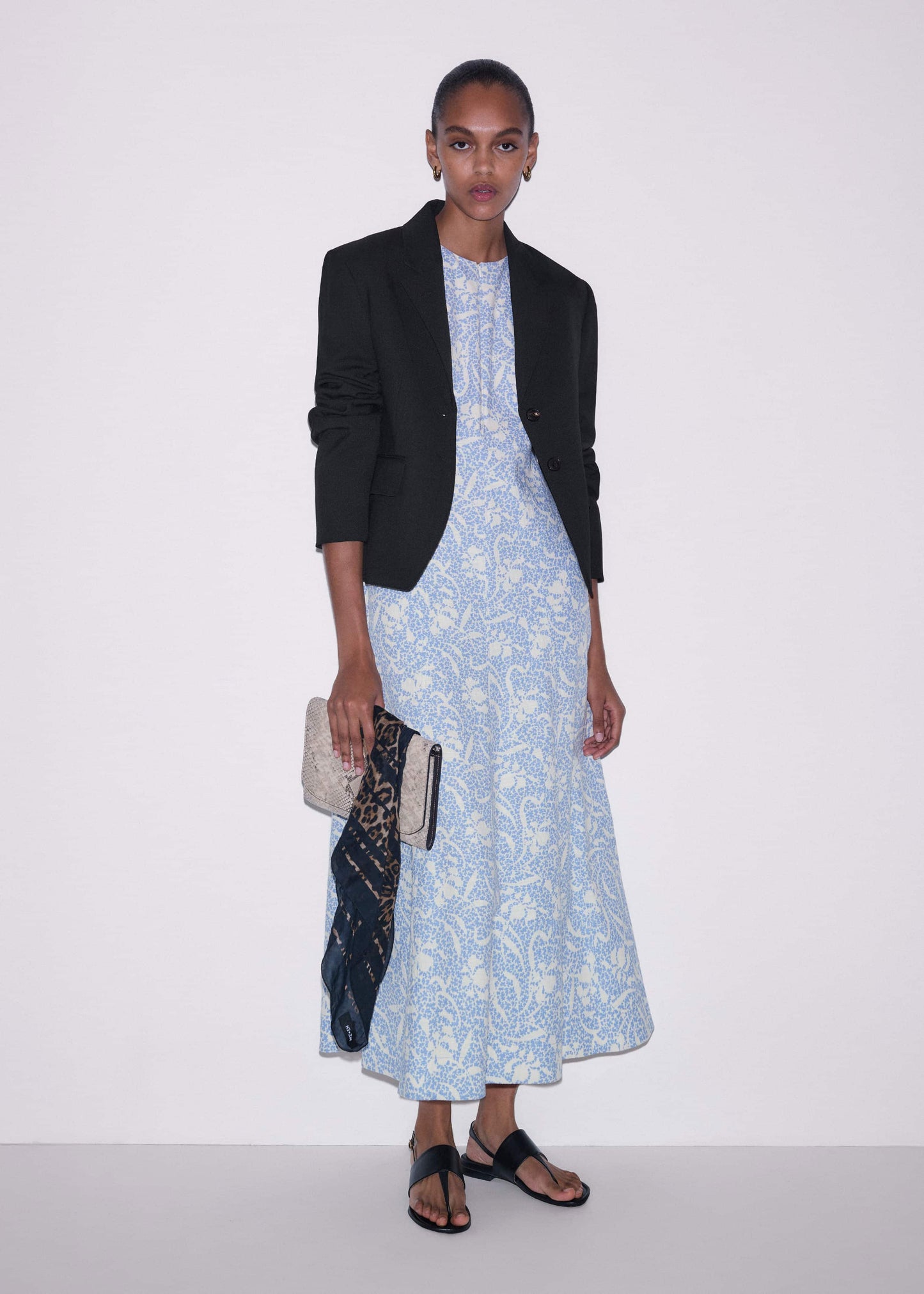 ME and EM Clothing Blue Speckled Bloom Print Fit+Flare Maxi Dress