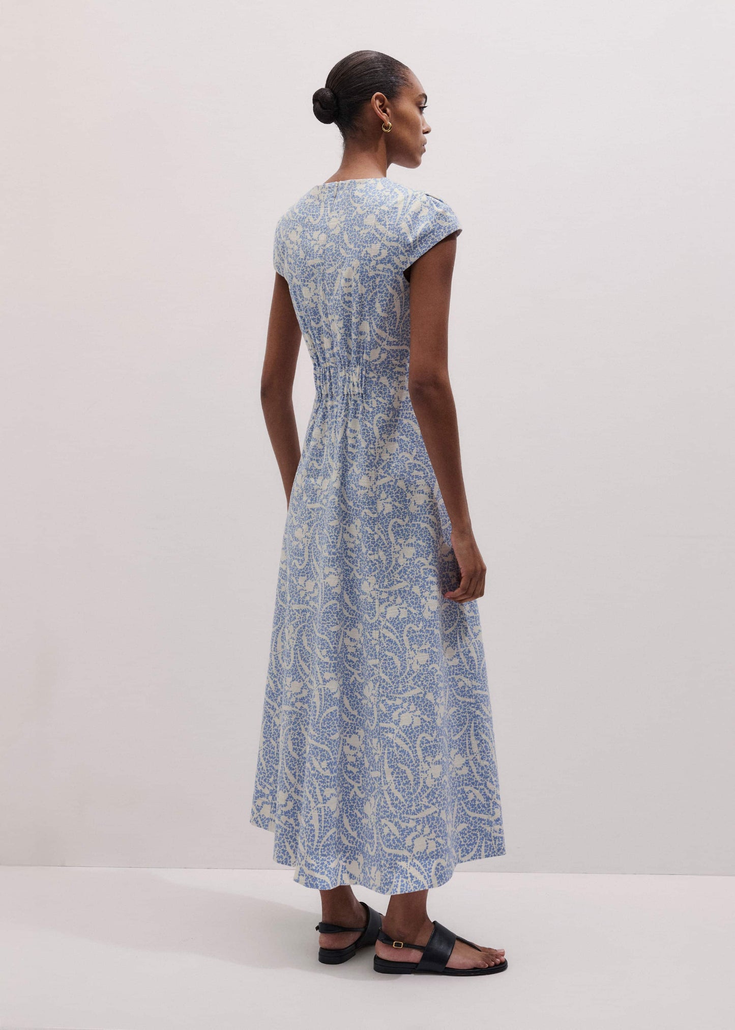 ME and EM Clothing Blue Speckled Bloom Print Fit+Flare Maxi Dress
