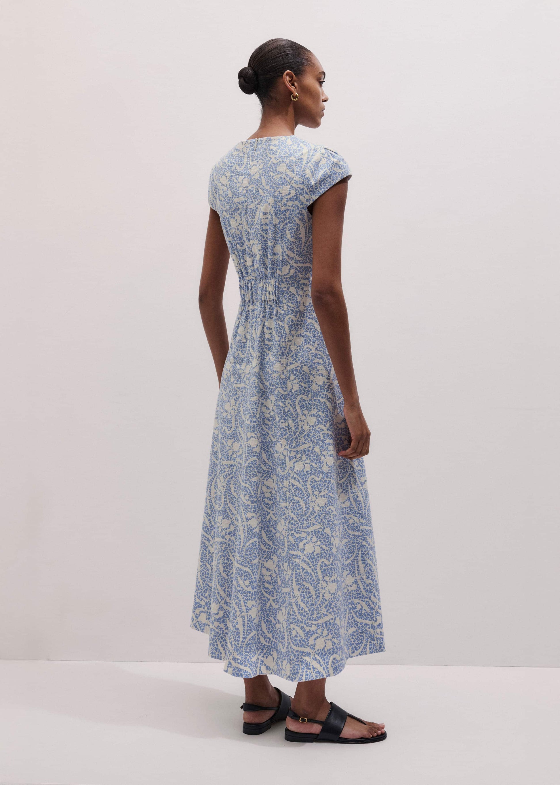 ME and EM Clothing Blue Speckled Bloom Print Fit+Flare Maxi Dress
