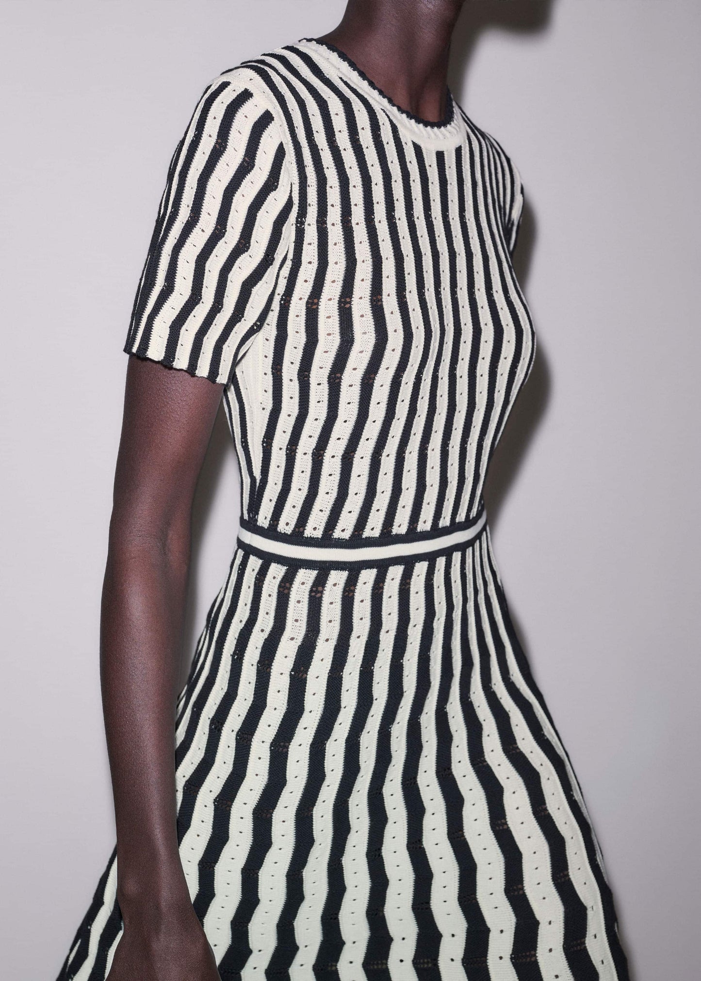 ME and EM Clothing Cream Textured Pointelle Knit Stripe Maxi Dress