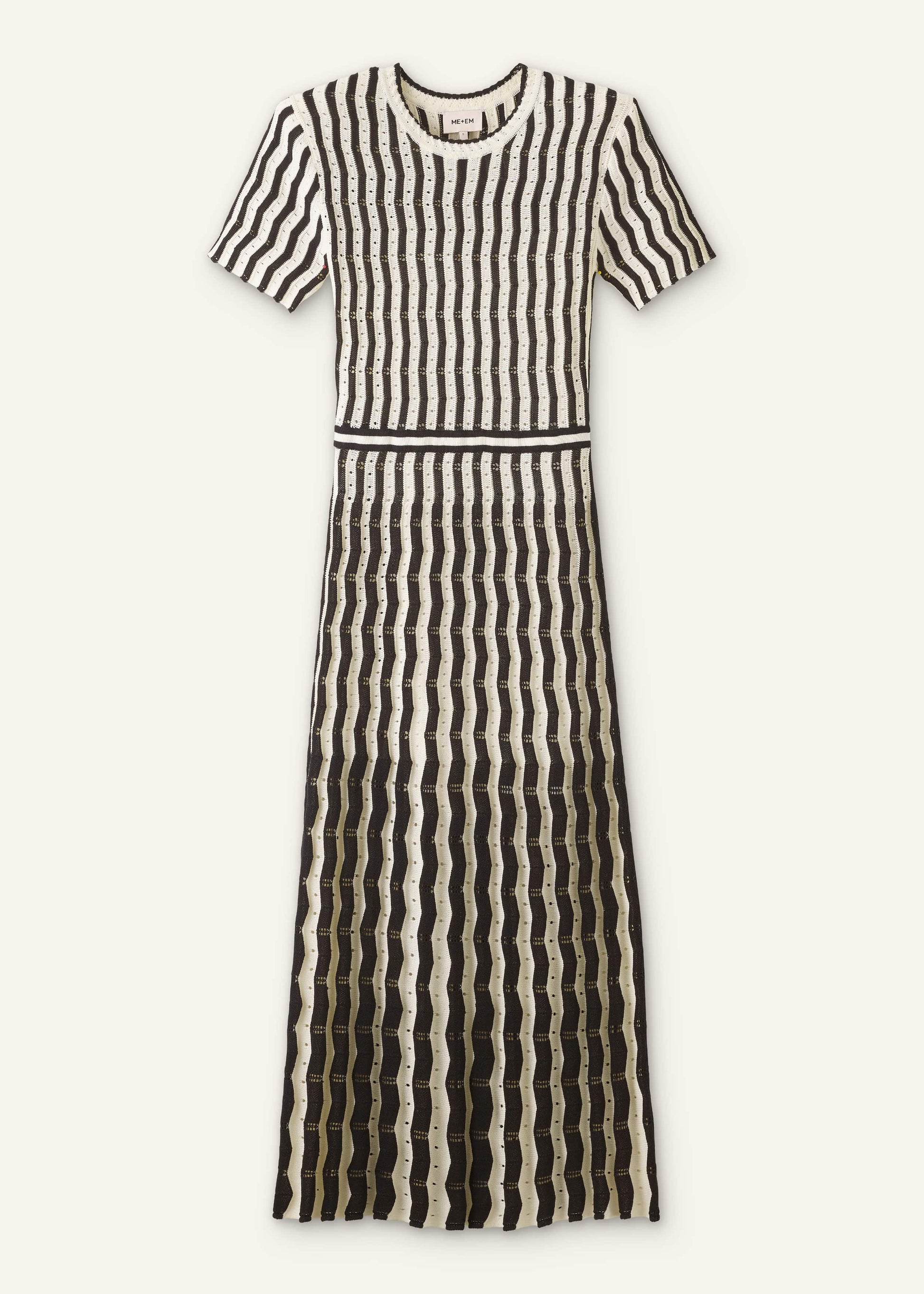 ME and EM Clothing Cream Textured Pointelle Knit Stripe Maxi Dress
