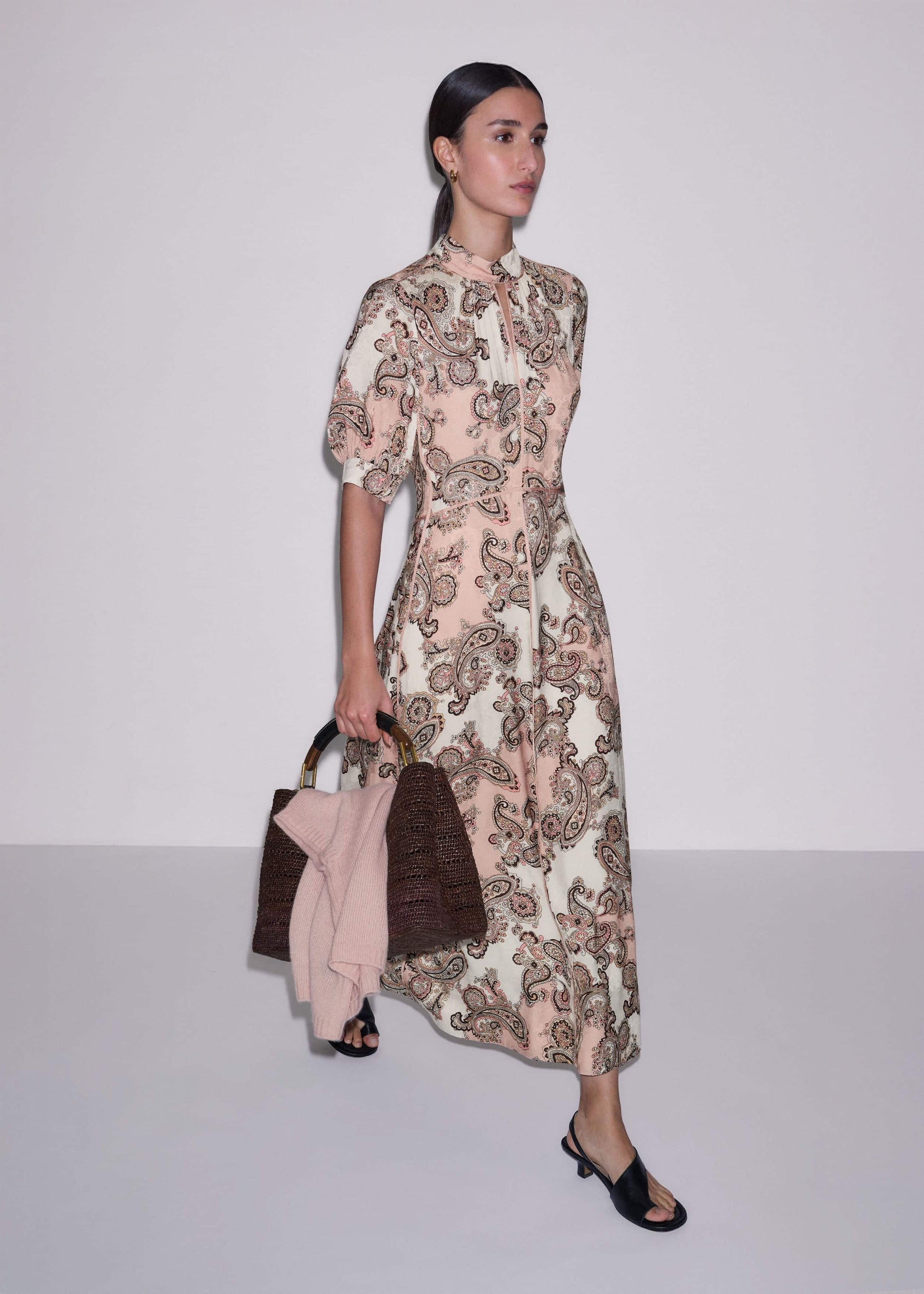 ME and EM Clothing Pink Paisley Print Fit + Flare Maxi Dress