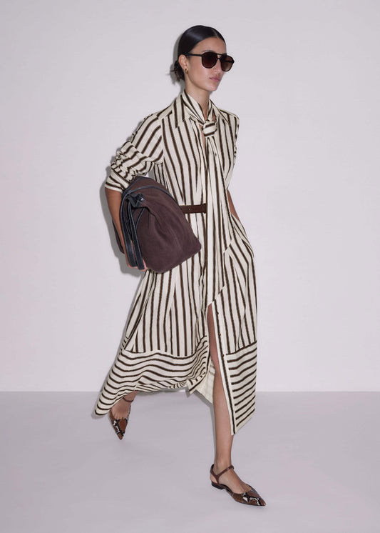 ME and EM Clothing Cream Spring Stripe Maxi Dress + Belt