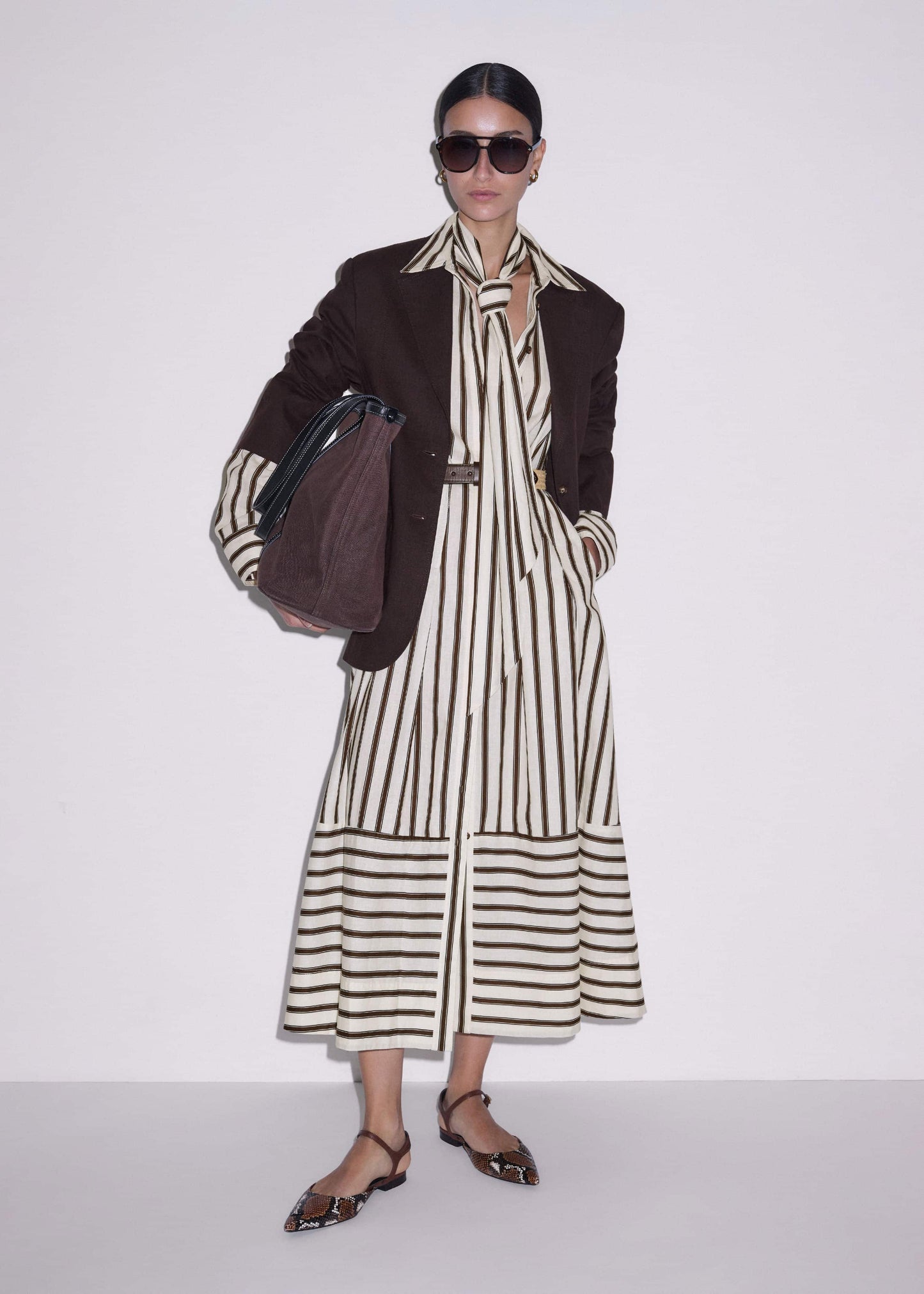 ME and EM Clothing Cream Spring Stripe Maxi Dress + Belt
