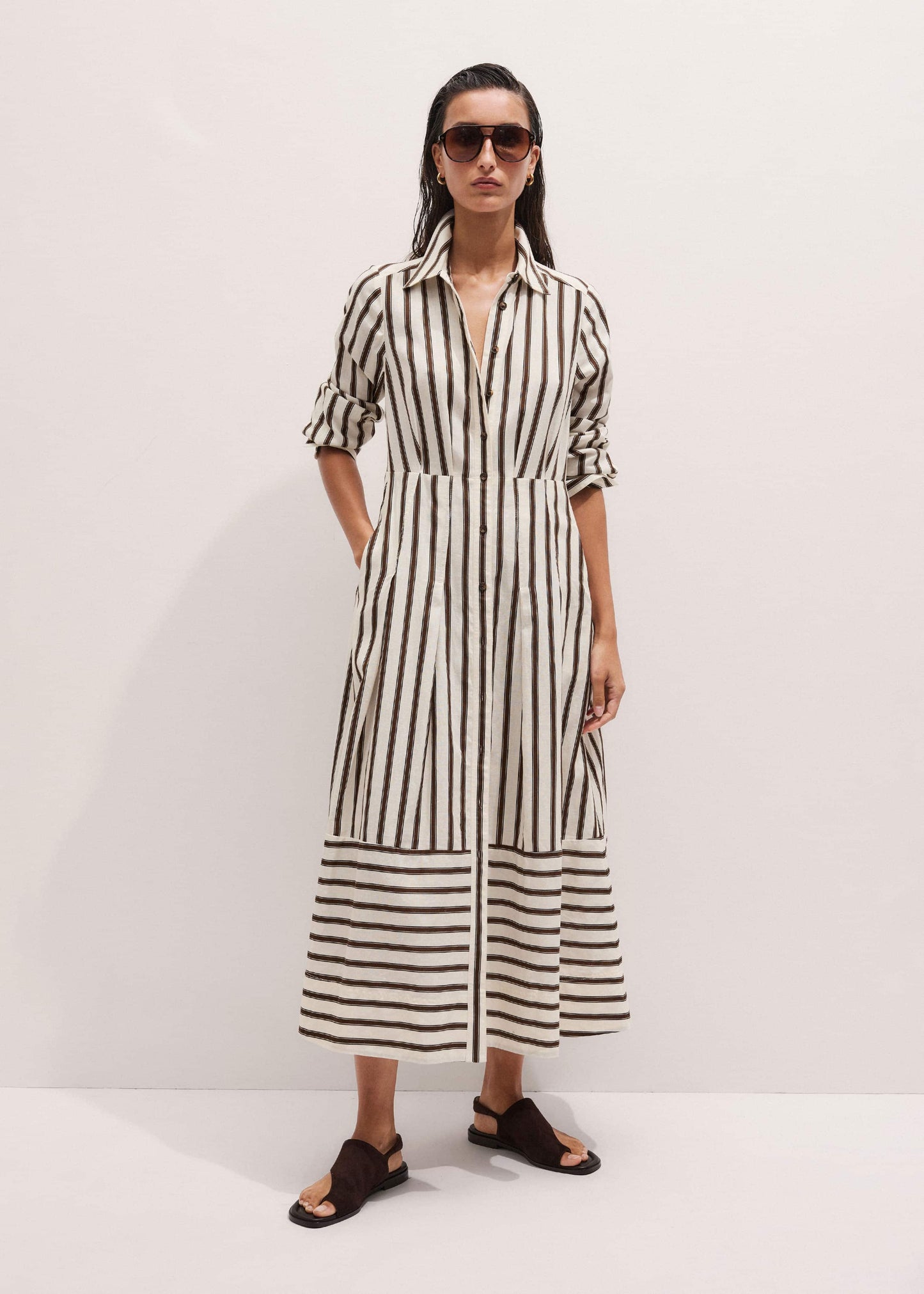 ME and EM Clothing Cream Spring Stripe Maxi Dress + Belt