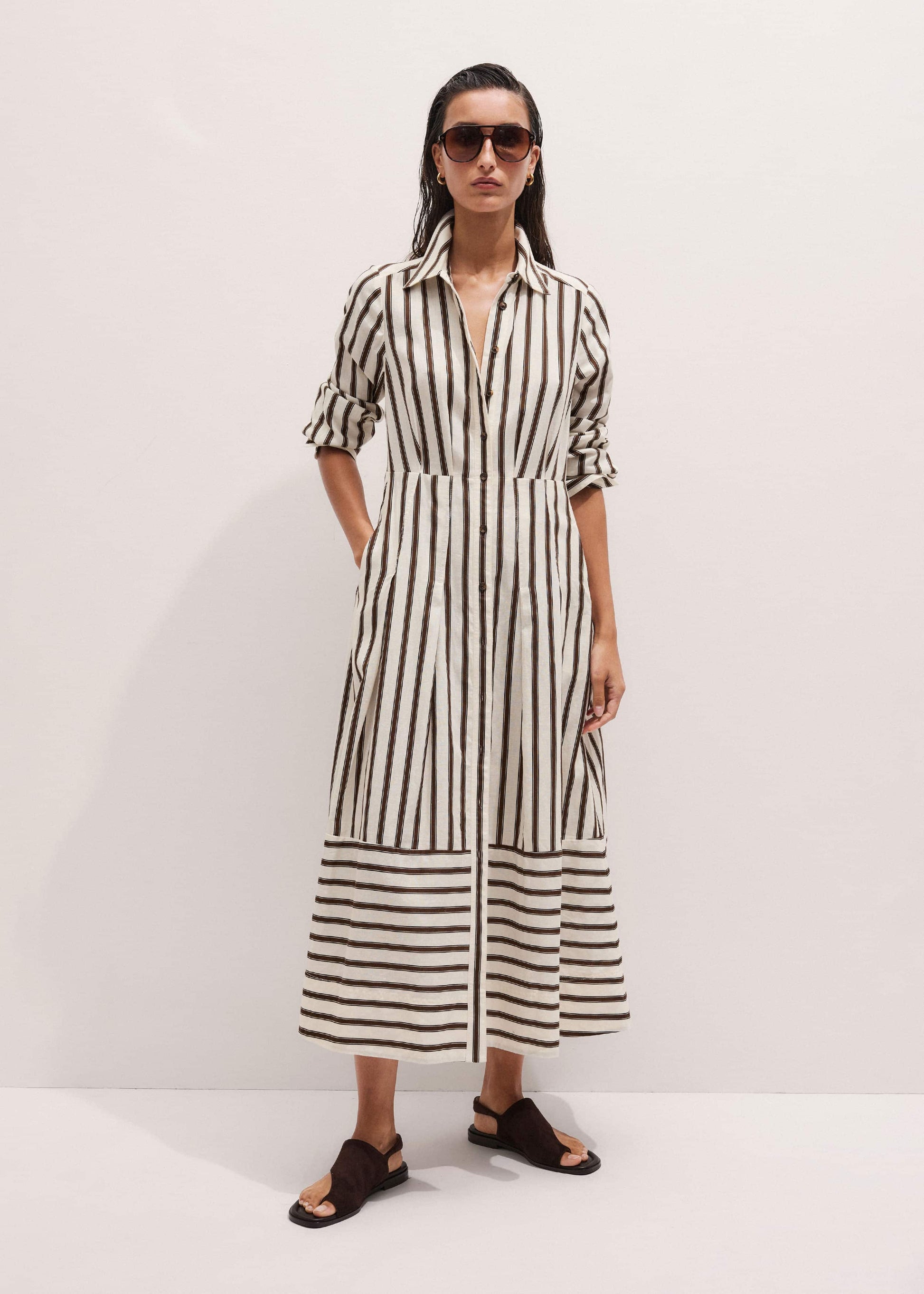 ME and EM Clothing Cream Spring Stripe Maxi Dress + Belt