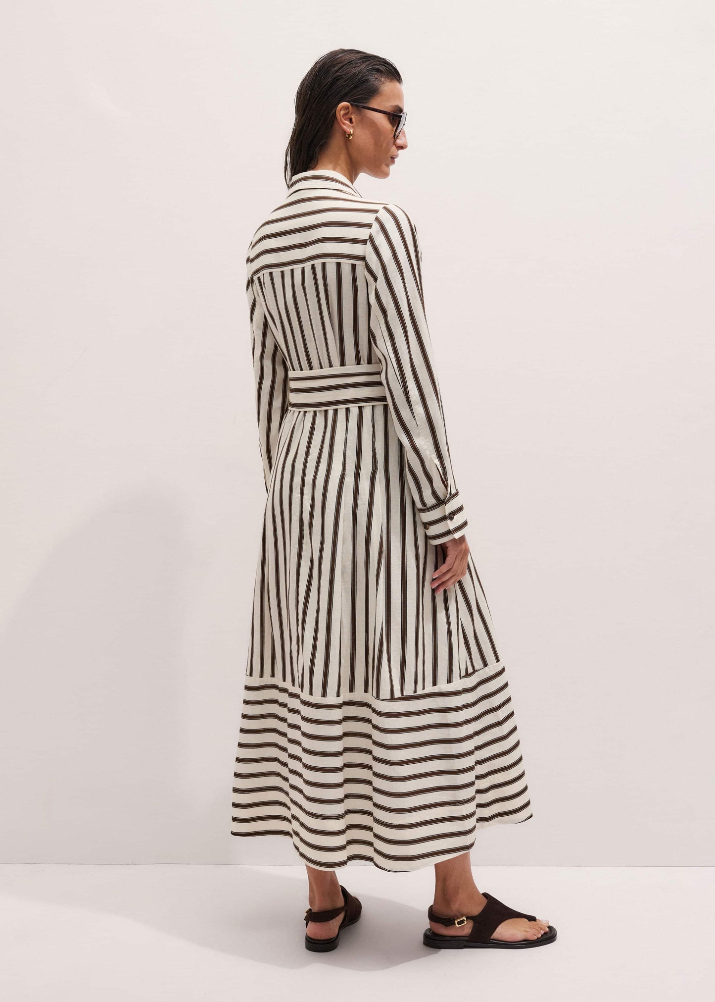 ME and EM Clothing Cream Spring Stripe Maxi Dress + Belt