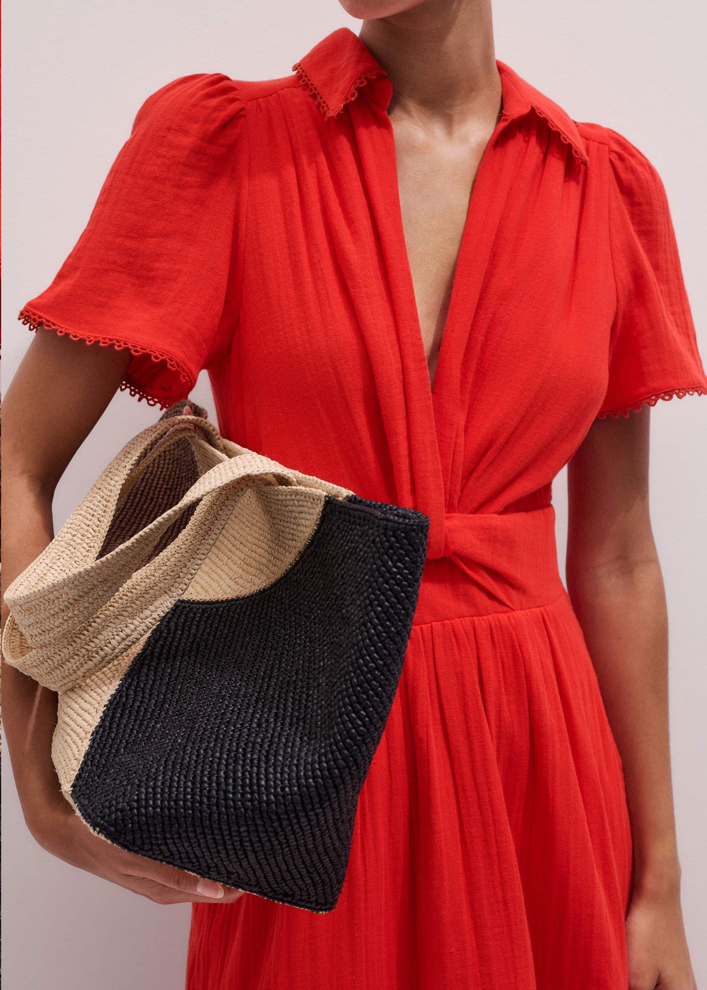 ME and EM Clothing Red Cheesecloth Twist Detail Fit + Flare Maxi Dress