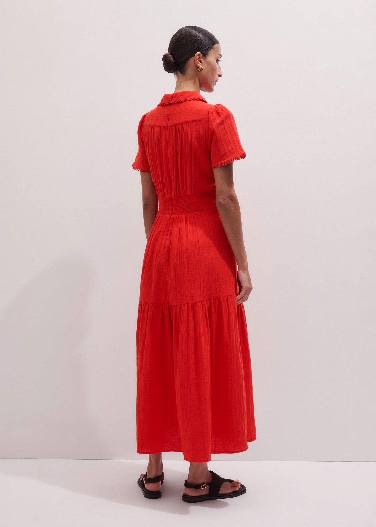 ME and EM Clothing Red Cheesecloth Twist Detail Fit + Flare Maxi Dress