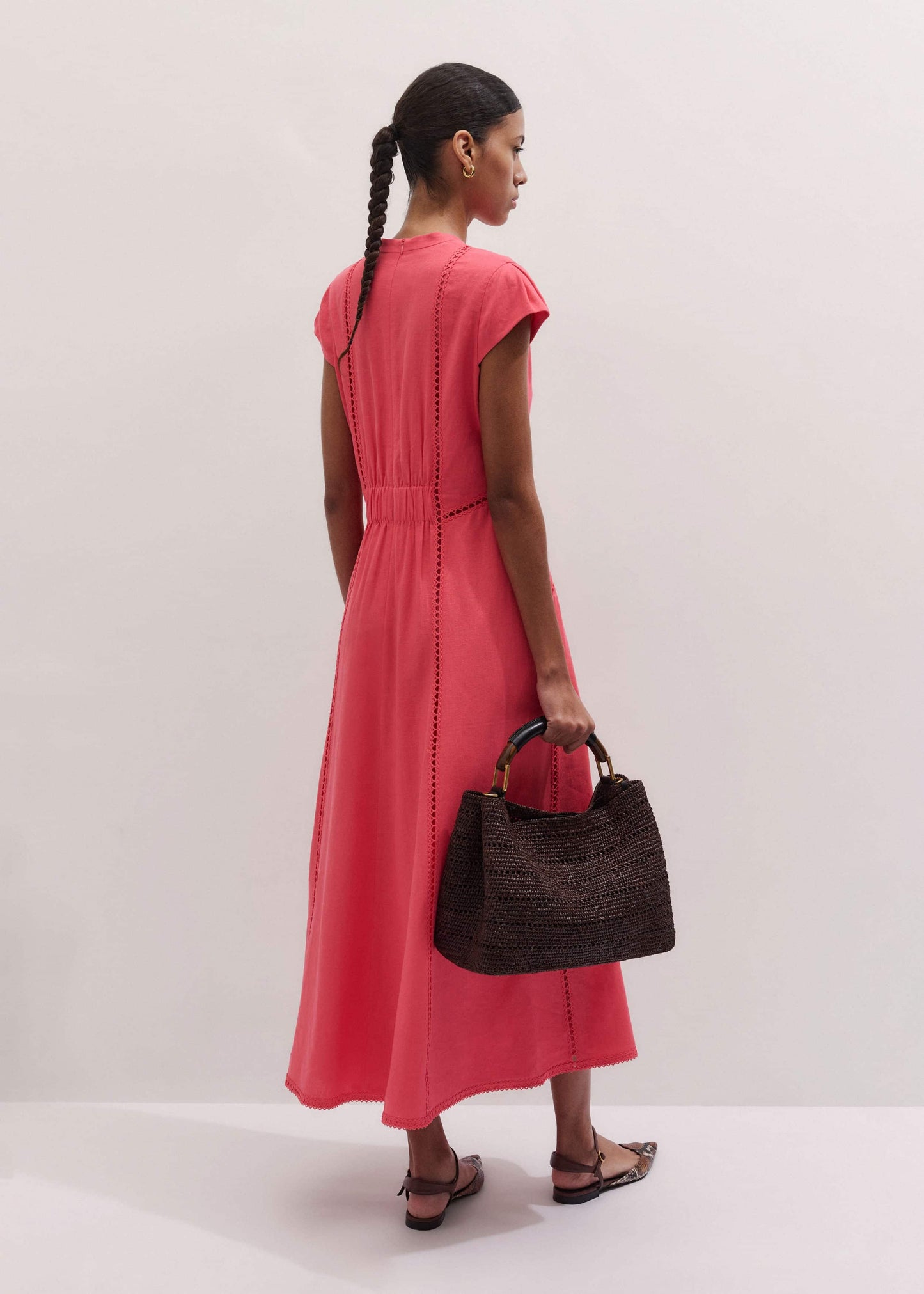 ME and EM Clothing Pink Crease-Less Linen Embroidered Maxi Dress