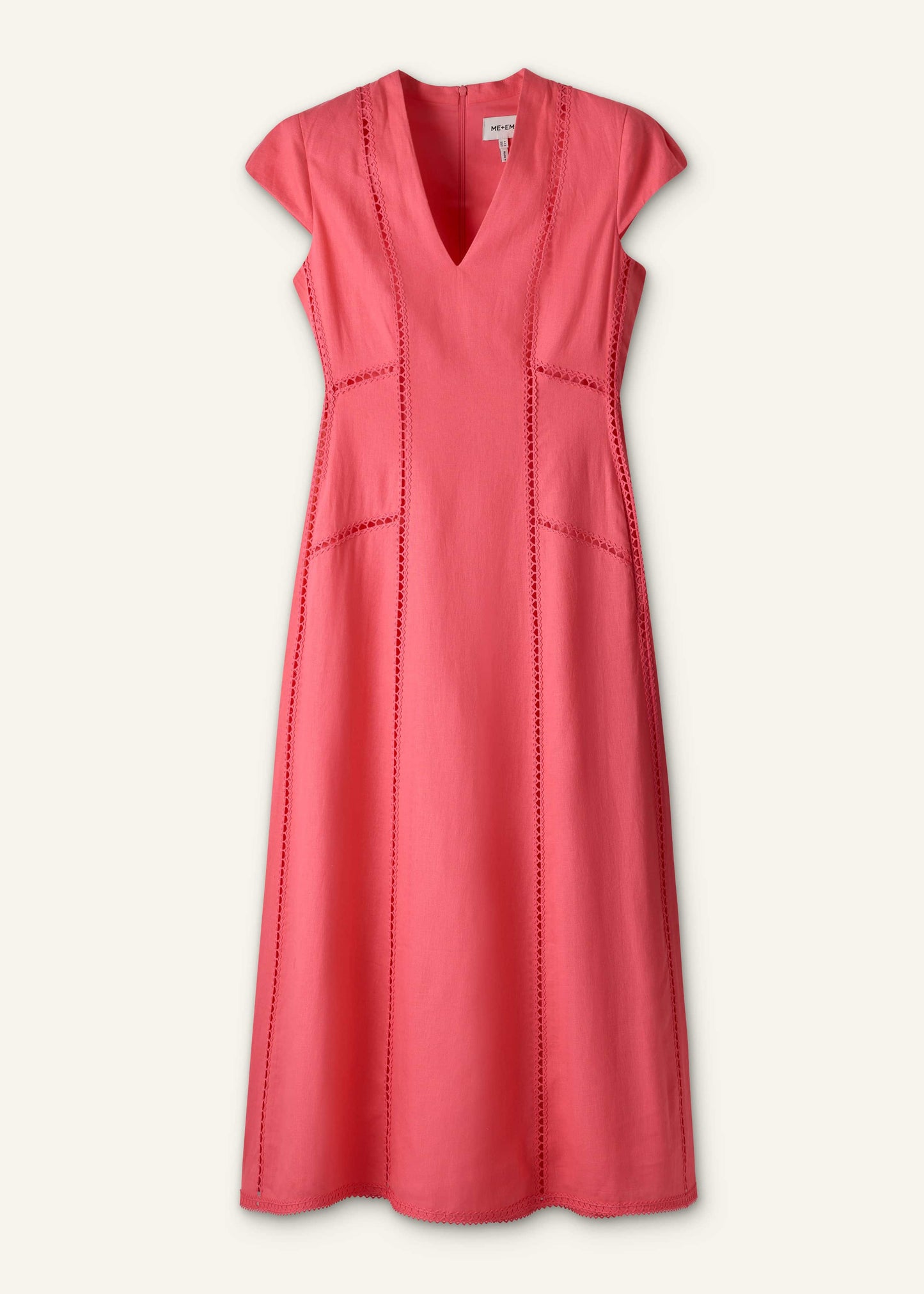 ME and EM Clothing Pink Crease-Less Linen Embroidered Maxi Dress