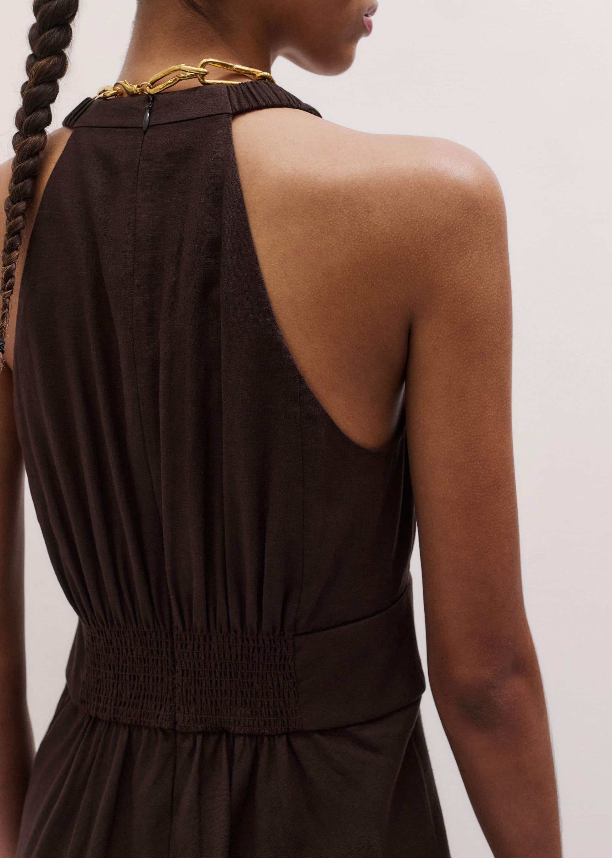 ME and EM Clothing Brown Crease-Less Linen Twist Front Maxi Dress