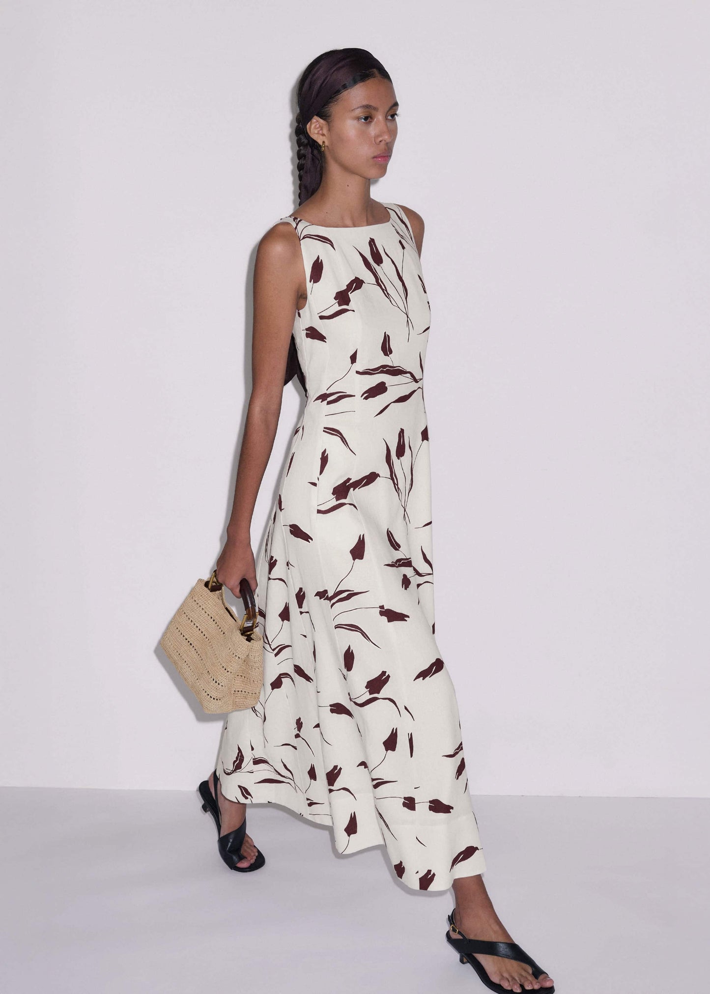 ME and EM Clothing Cream Crease-Less Linen Fit + Flare Maxi Dress