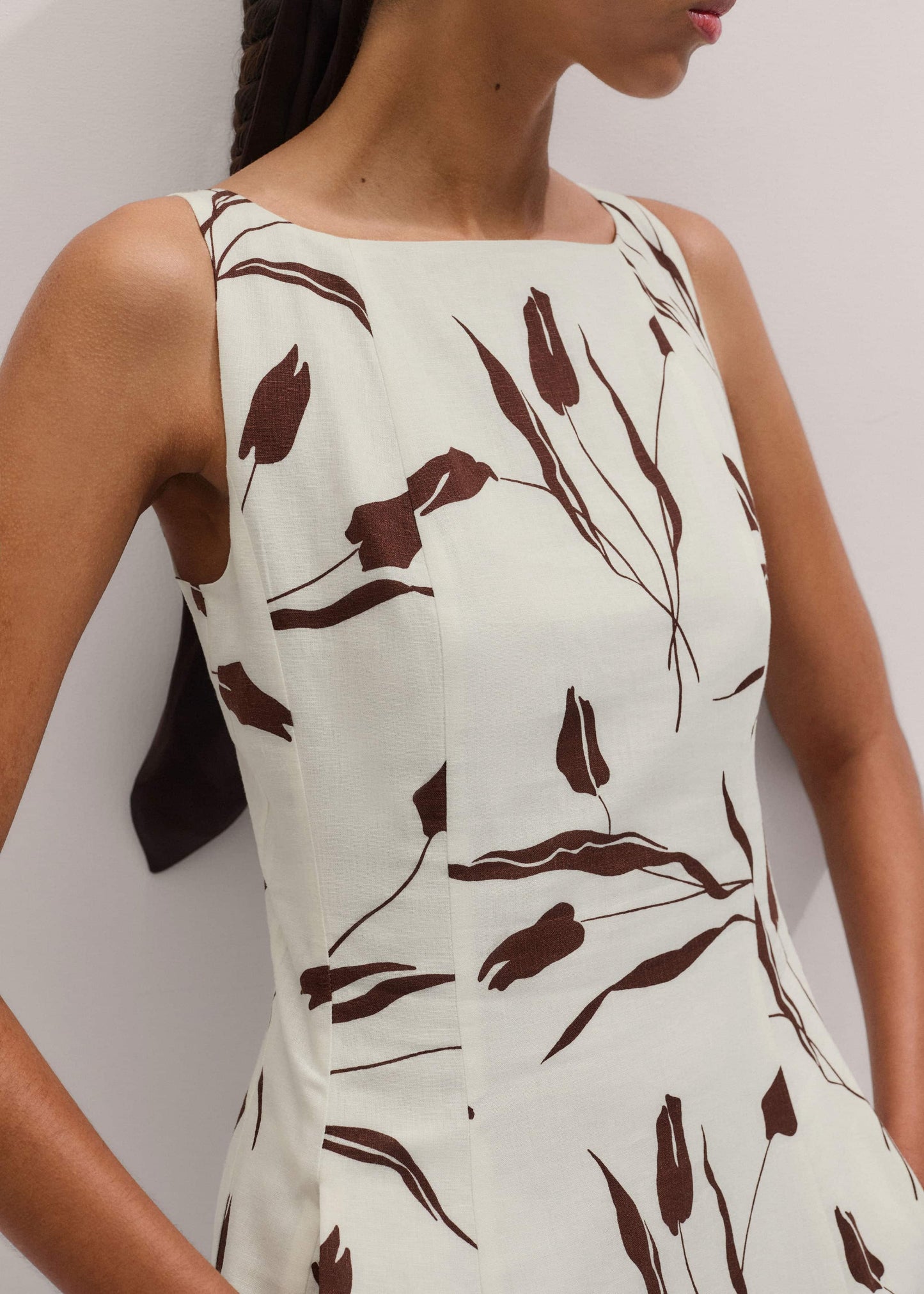 ME and EM Clothing Cream Crease-Less Linen Fit + Flare Maxi Dress