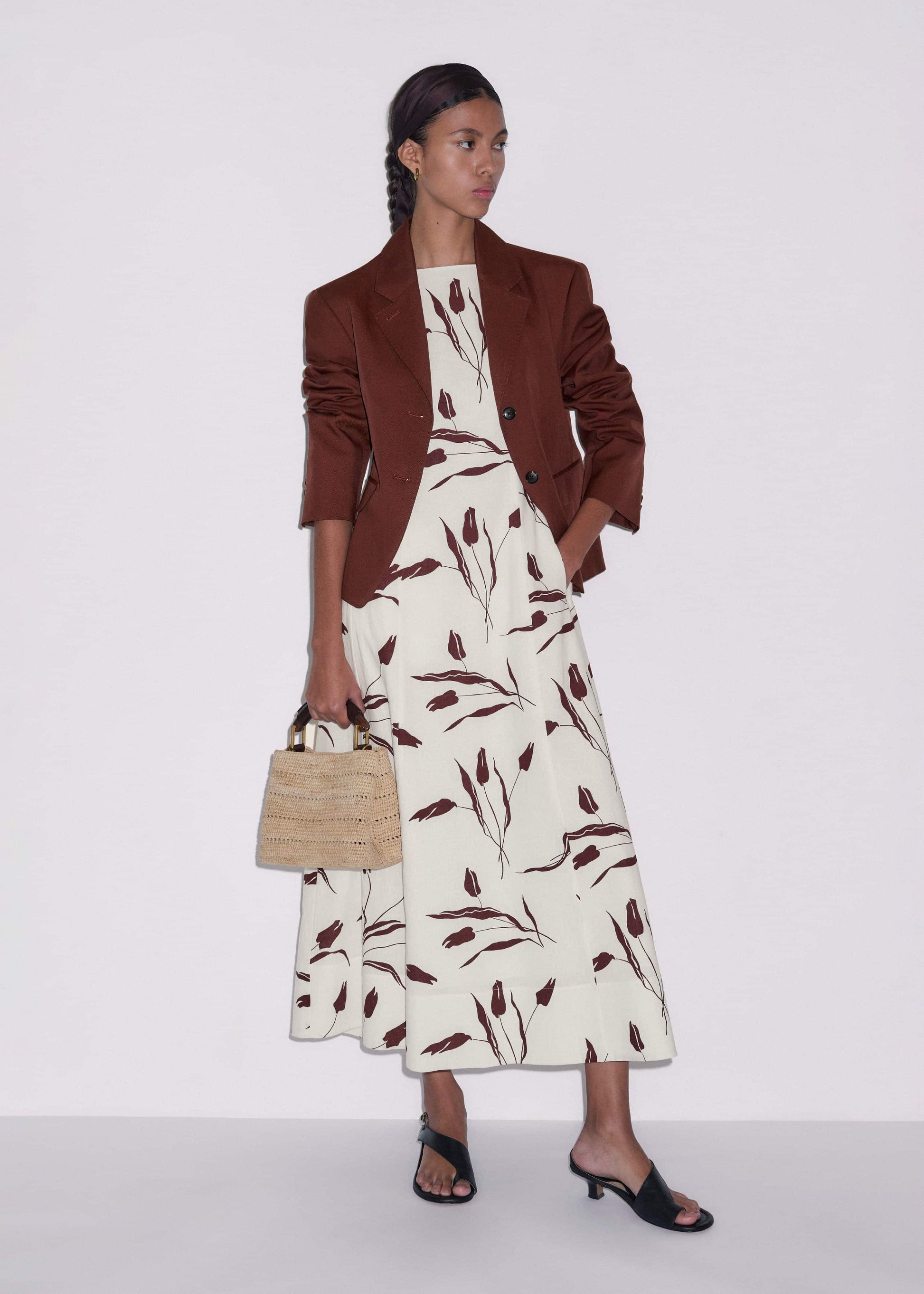 ME and EM Clothing Cream Crease-Less Linen Fit + Flare Maxi Dress