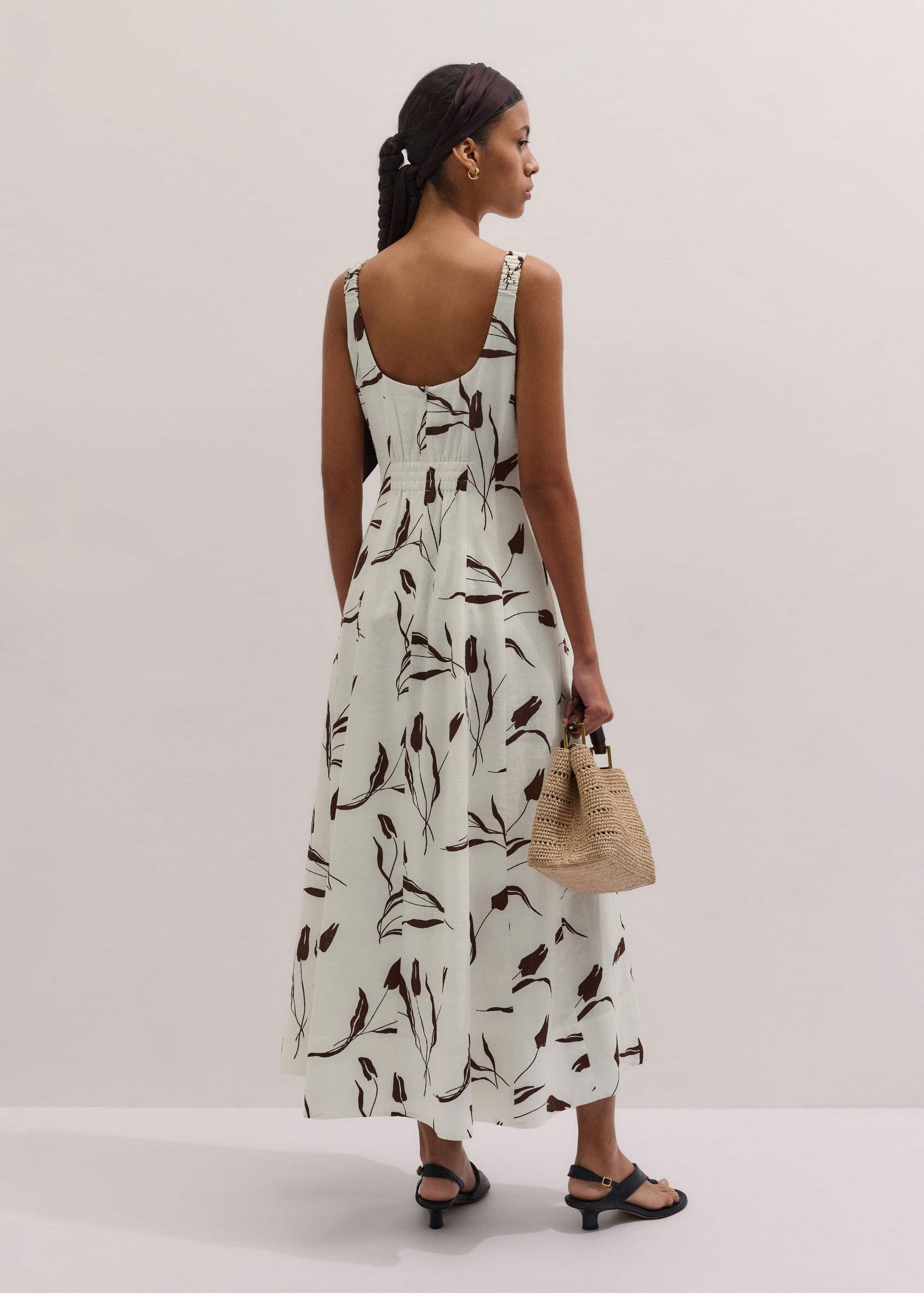 ME and EM Clothing Cream Crease-Less Linen Fit + Flare Maxi Dress