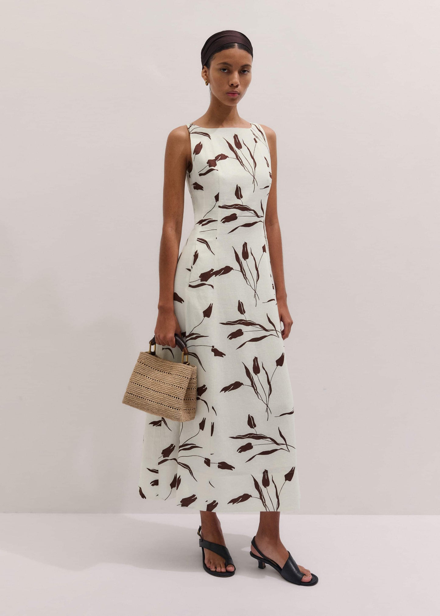 ME and EM Clothing Cream Crease-Less Linen Fit + Flare Maxi Dress