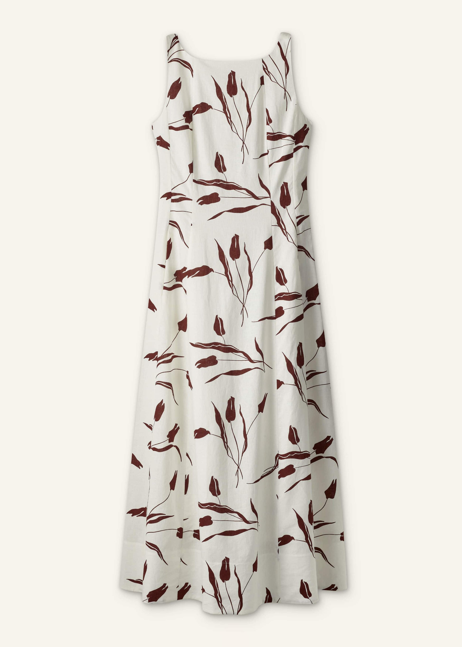 ME and EM Clothing Cream Crease-Less Linen Fit + Flare Maxi Dress