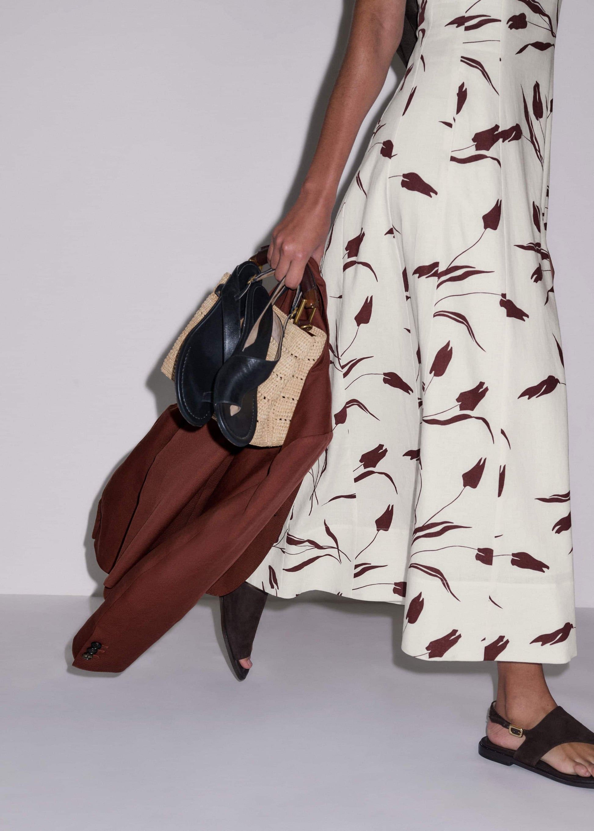 ME and EM Clothing Cream Crease-Less Linen Fit + Flare Maxi Dress
