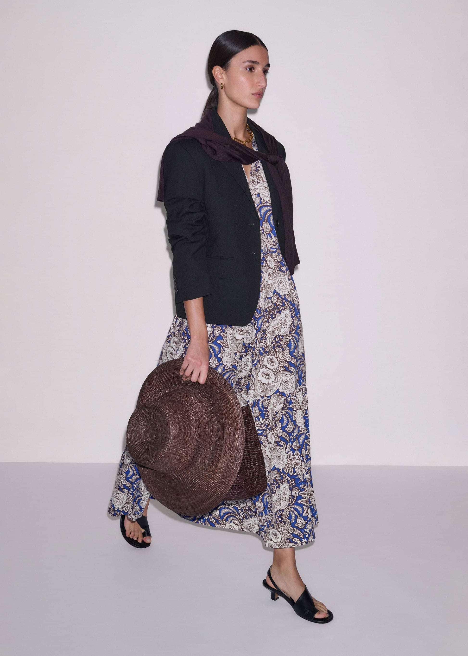ME and EM Clothing Blue Elaborate Botanical Tiered Maxi Dress