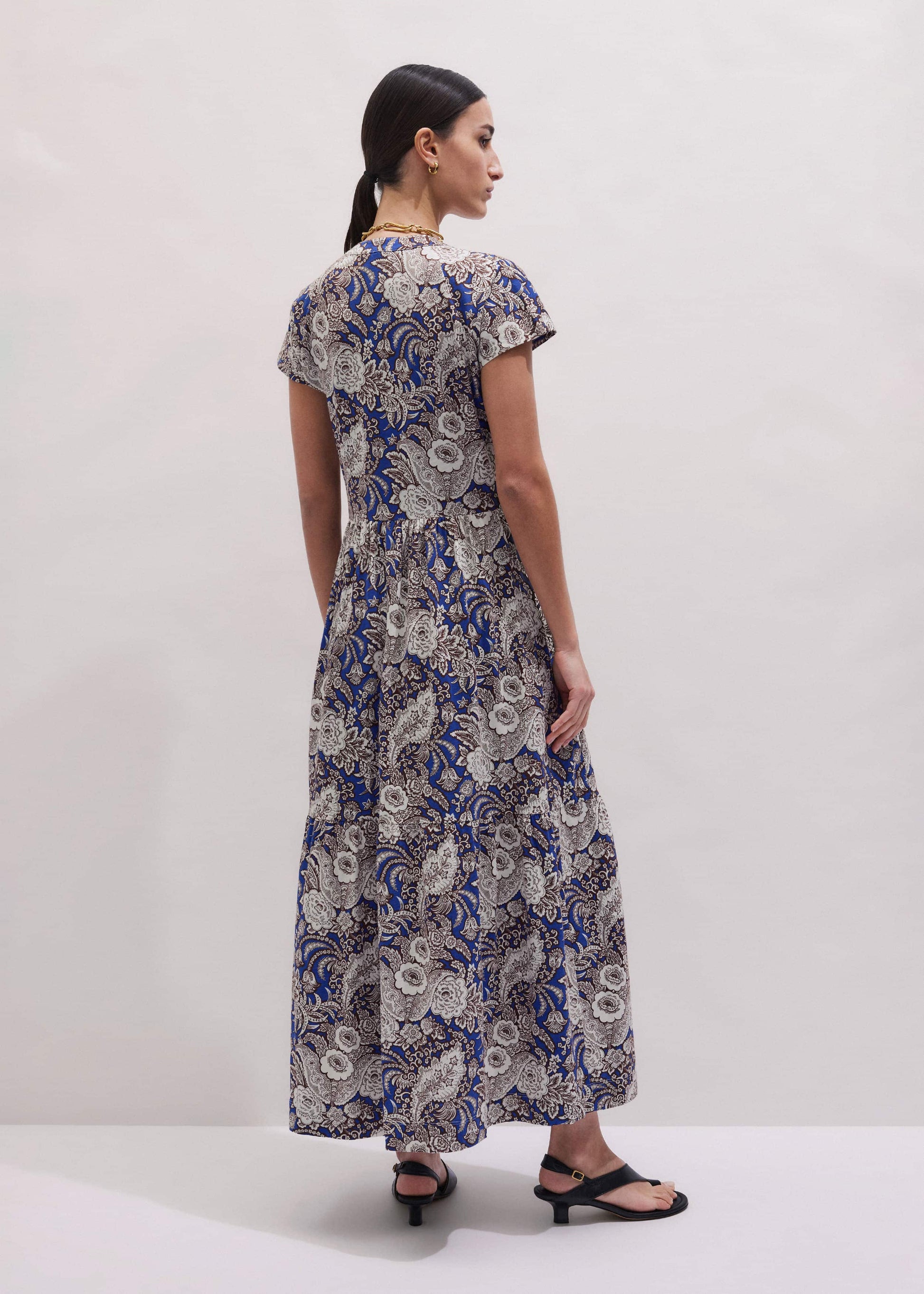 ME and EM Clothing Blue Elaborate Botanical Tiered Maxi Dress