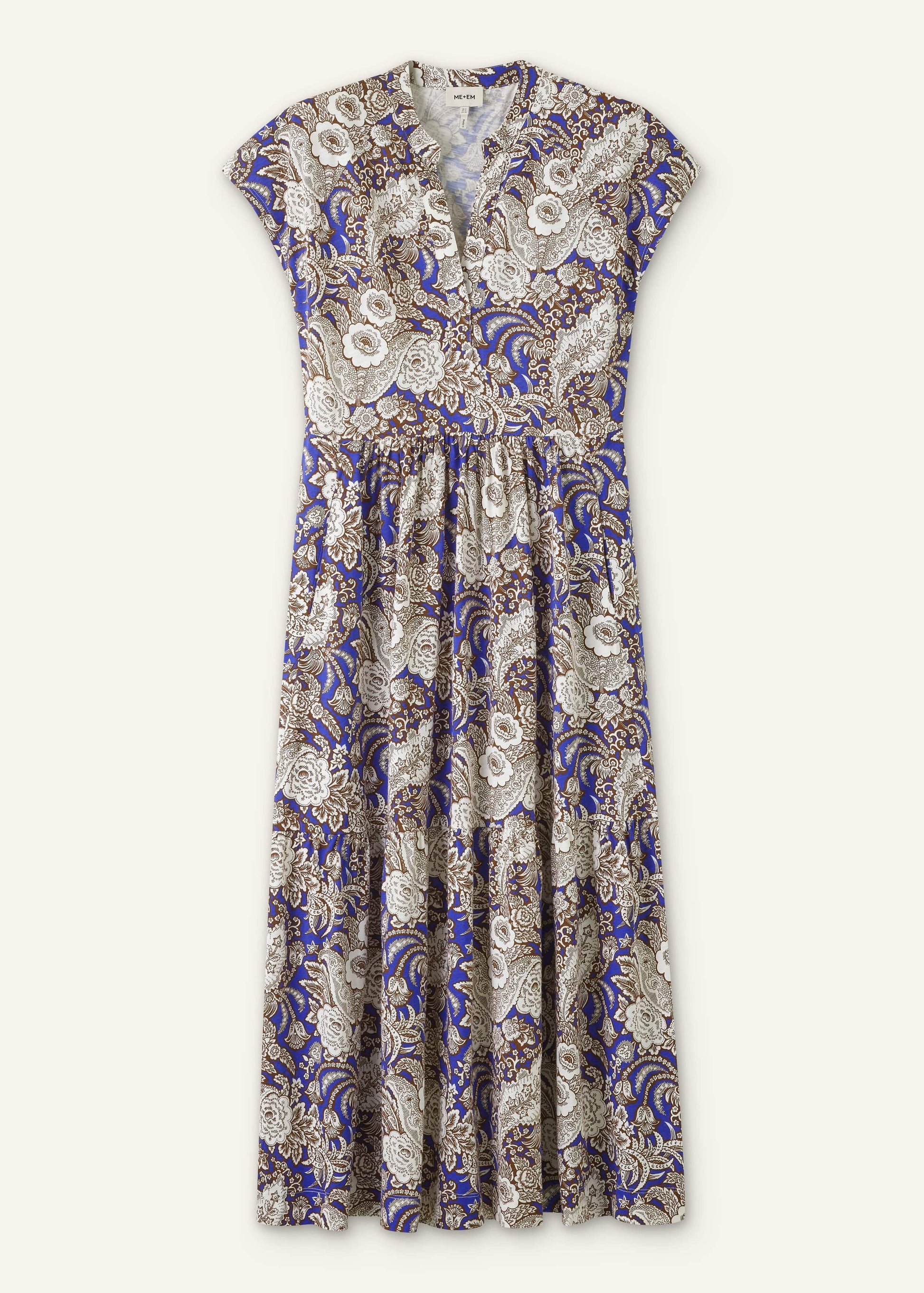 ME and EM Clothing Blue Elaborate Botanical Tiered Maxi Dress