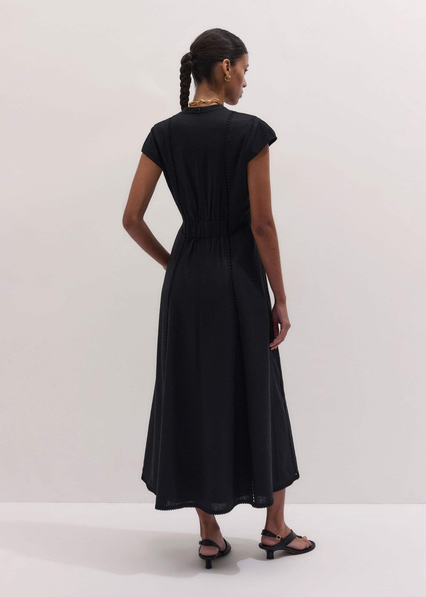 ME and EM Clothing Black Crease-Less Linen Embroidered Maxi Dress
