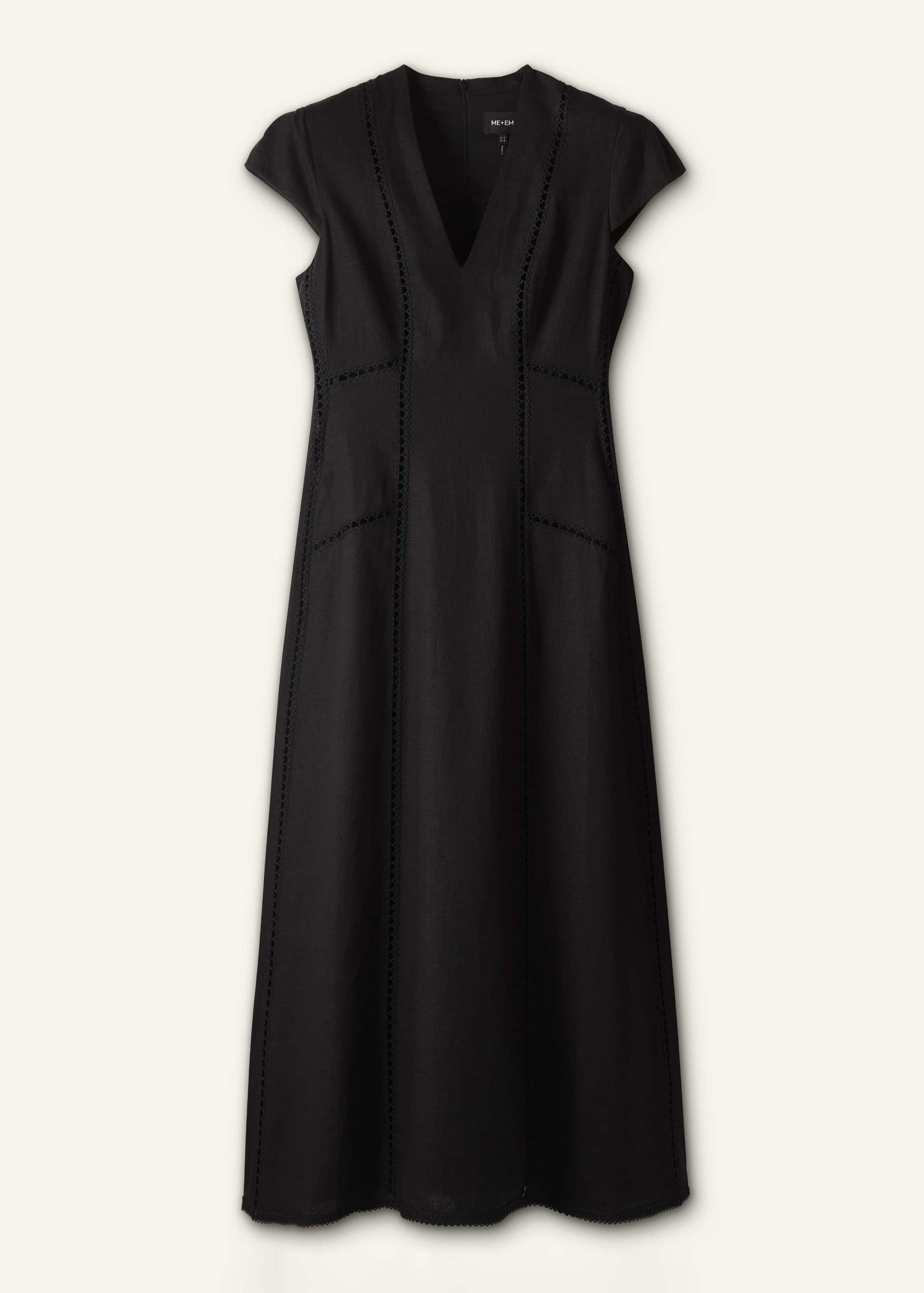 ME and EM Clothing Black Crease-Less Linen Embroidered Maxi Dress