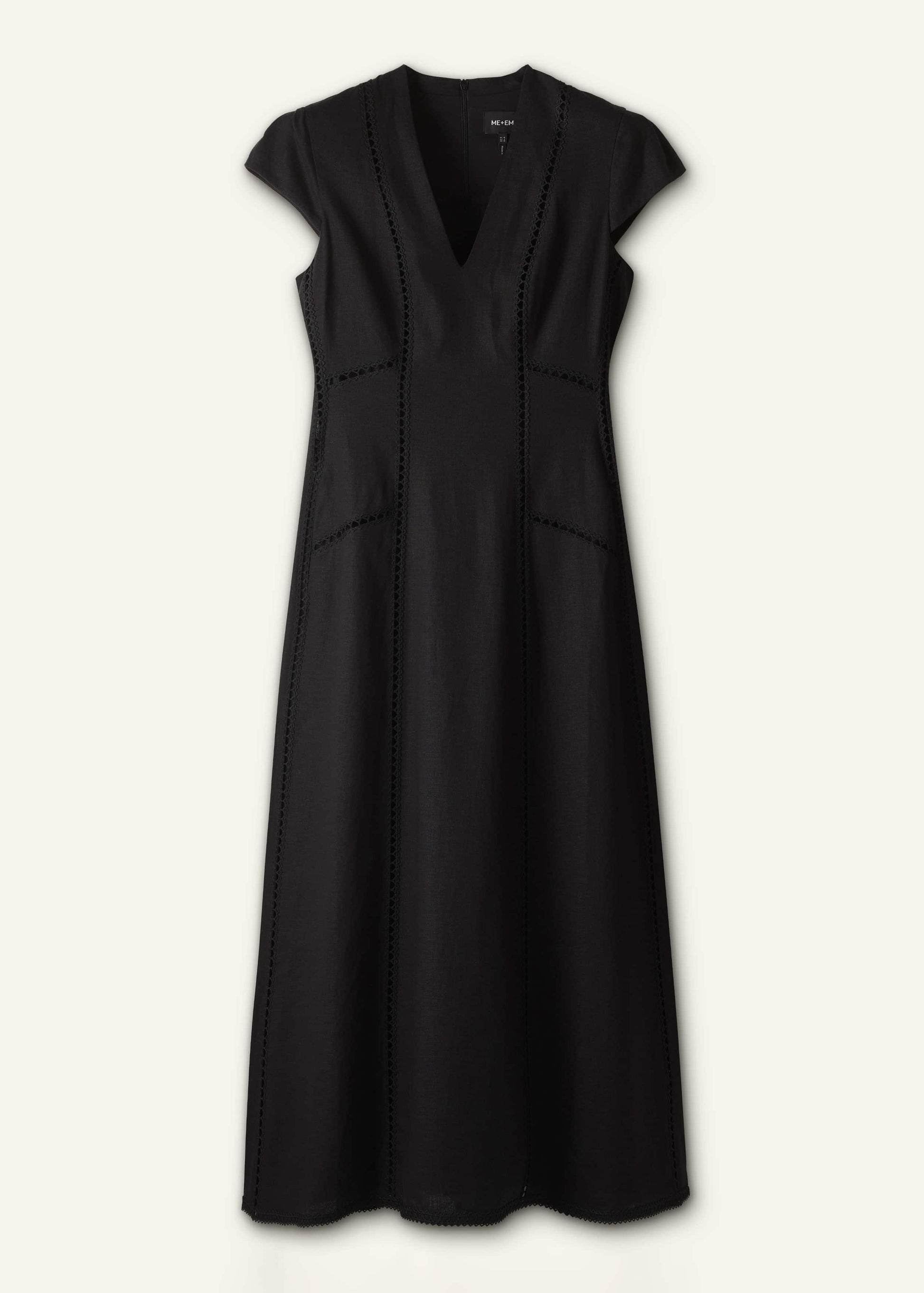 ME and EM Clothing Black Crease-Less Linen Embroidered Maxi Dress