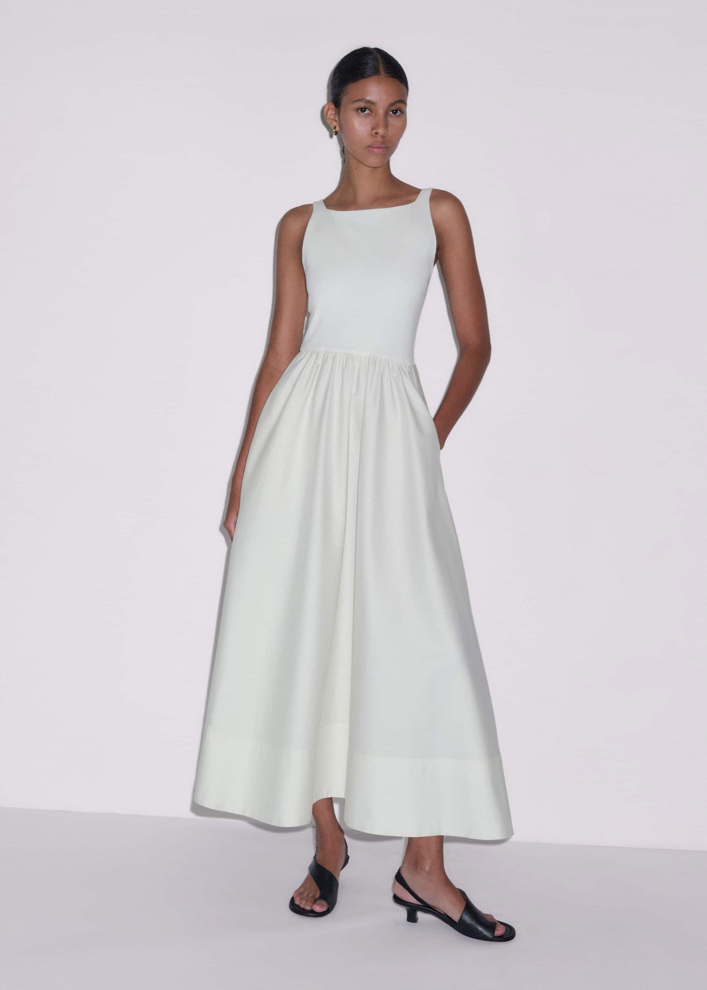 ME and EM Clothing Cream Fit + Flare Maxi Dress