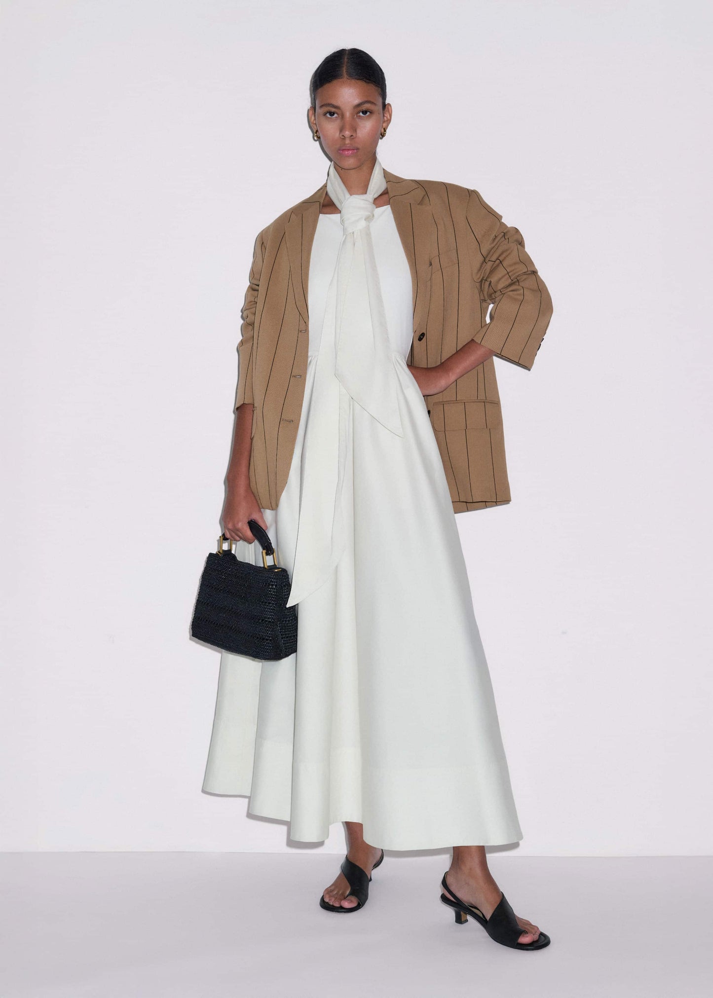 ME and EM Clothing Cream Fit + Flare Maxi Dress