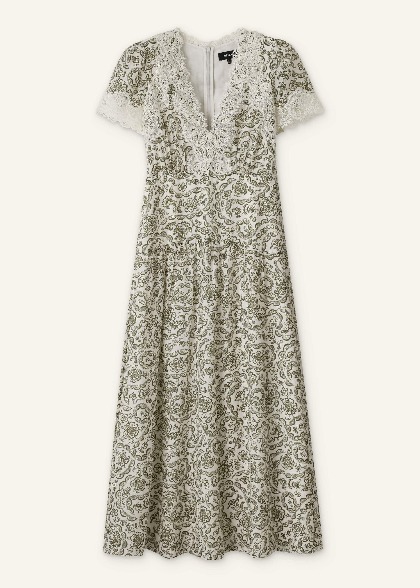 ME and EM Clothing Green Silk Cotton Lace Trim Maxi Dress