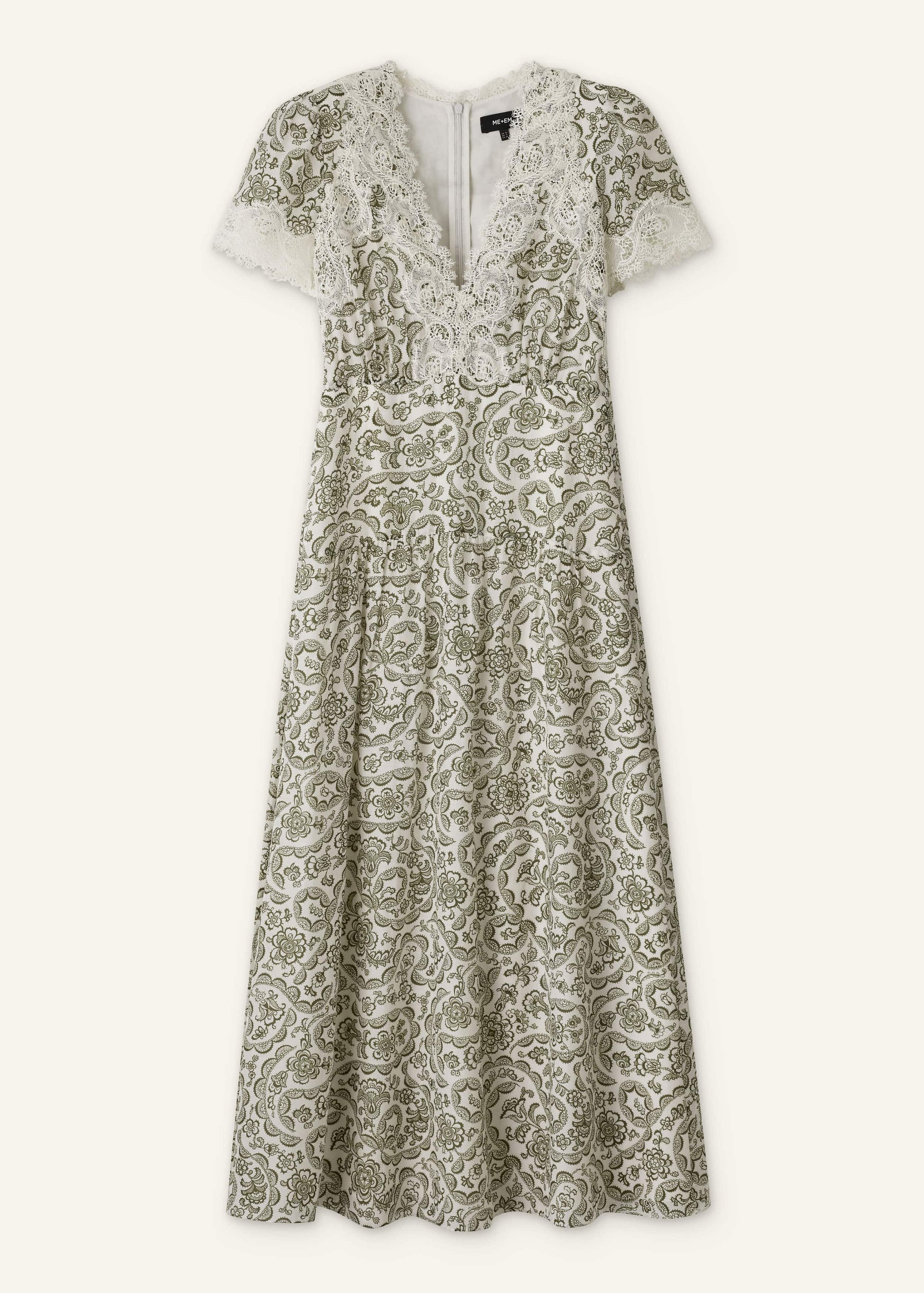 ME and EM Clothing Green Silk Cotton Lace Trim Maxi Dress