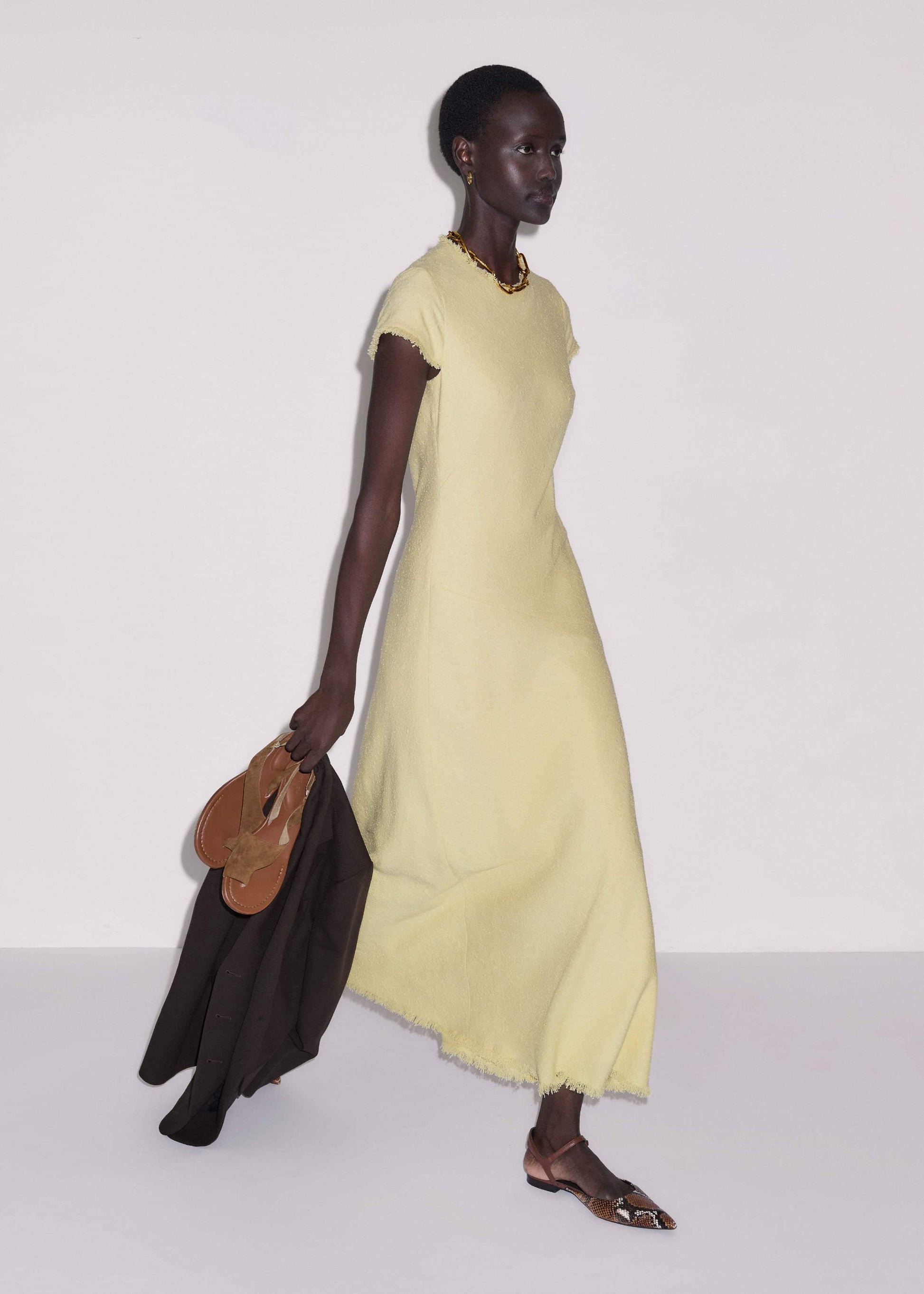 ME and EM Clothing Yellow Bias Cut Maxi Dress