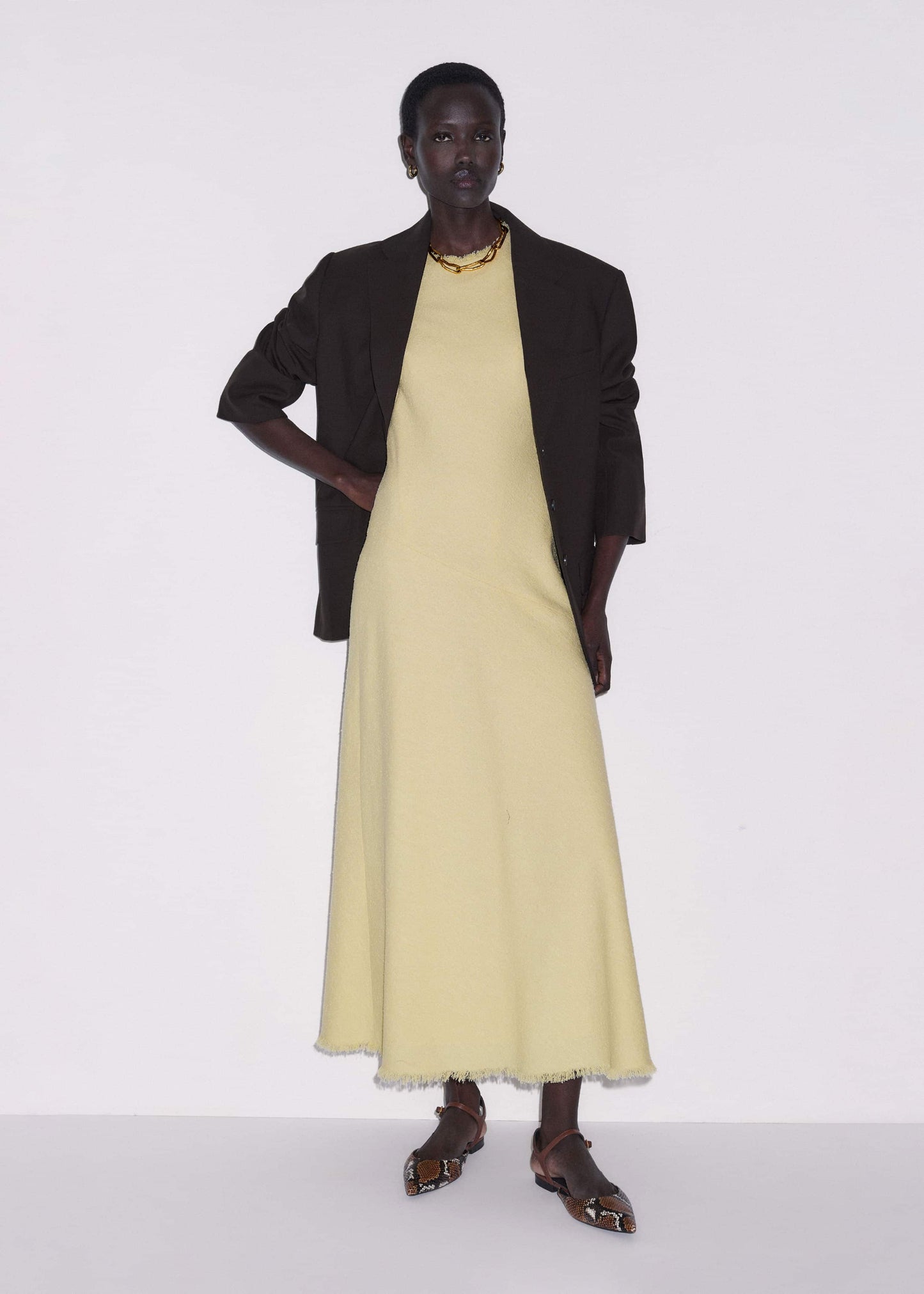 ME and EM Clothing Yellow Bias Cut Maxi Dress