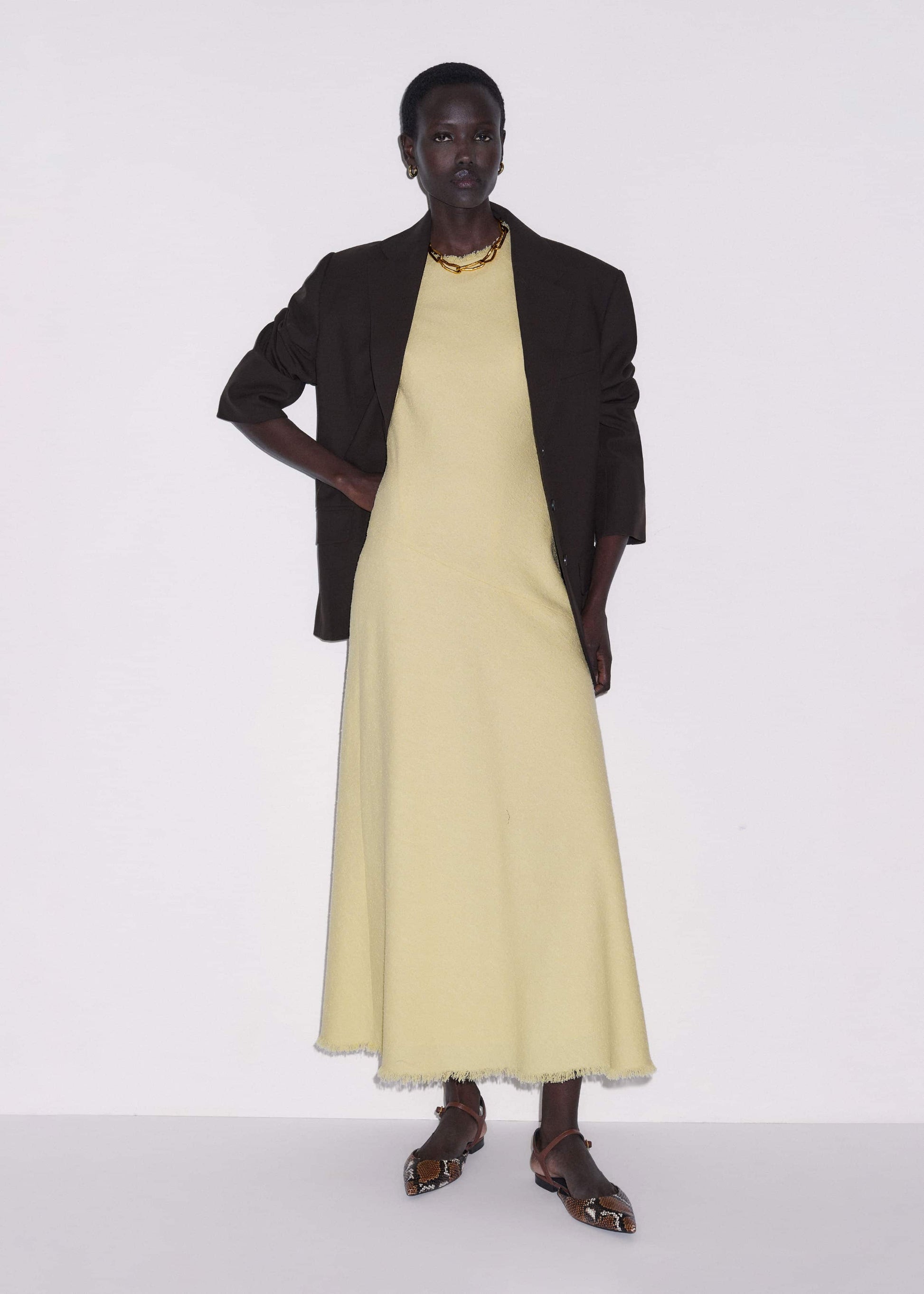 ME and EM Clothing Yellow Bias Cut Maxi Dress