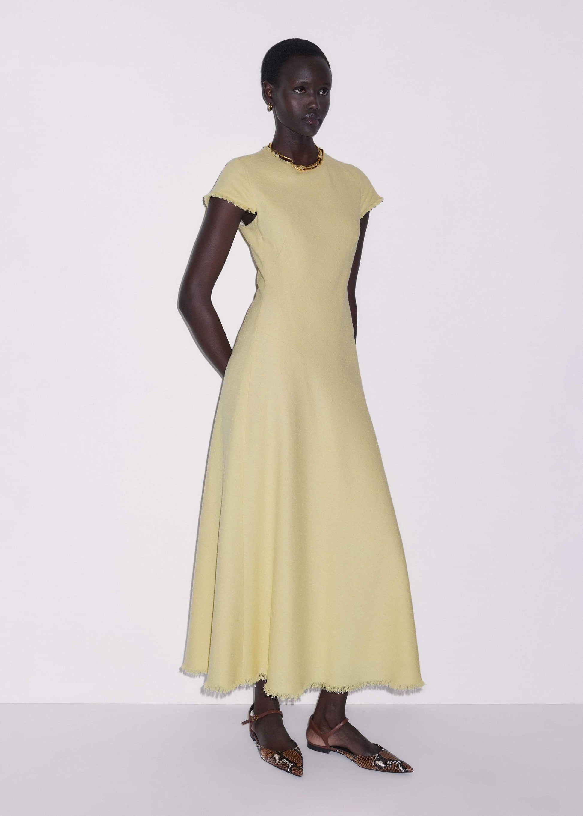 ME and EM Clothing Yellow Bias Cut Maxi Dress
