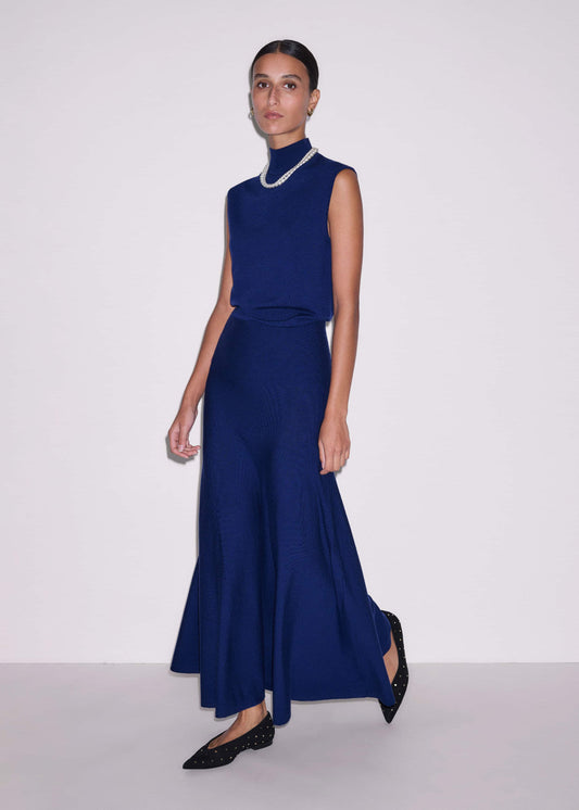 ME and EM Clothing Blue High Neck Knit Maxi Dress + Layering Top