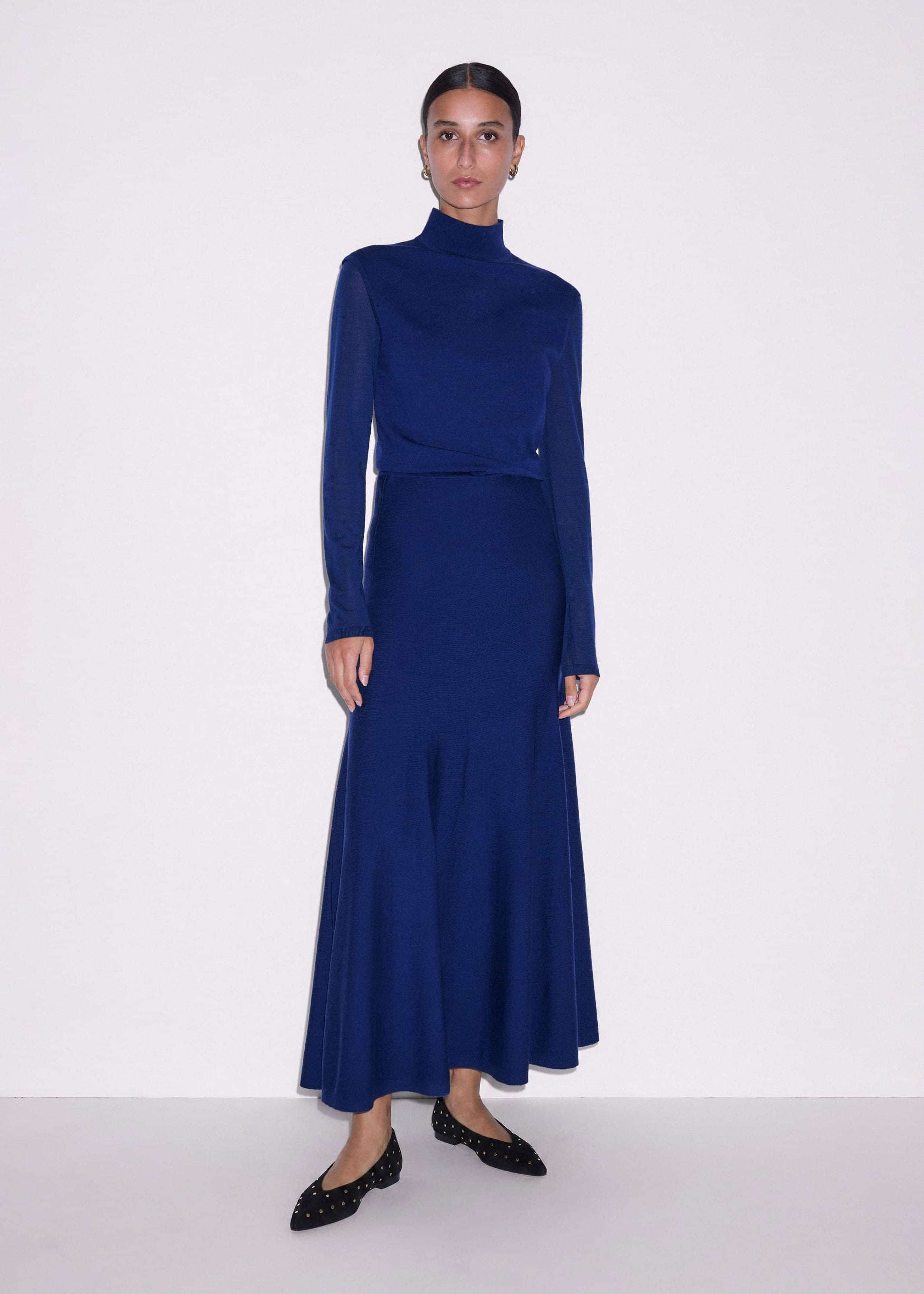 ME and EM Clothing Blue High Neck Knit Maxi Dress + Layering Top