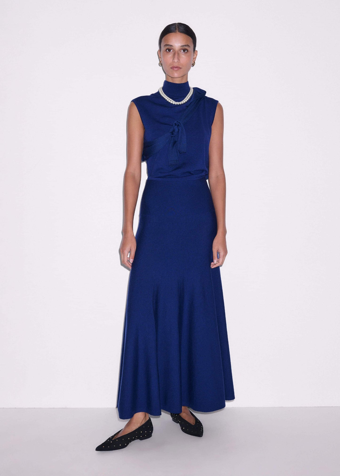 ME and EM Clothing Blue High Neck Knit Maxi Dress + Layering Top
