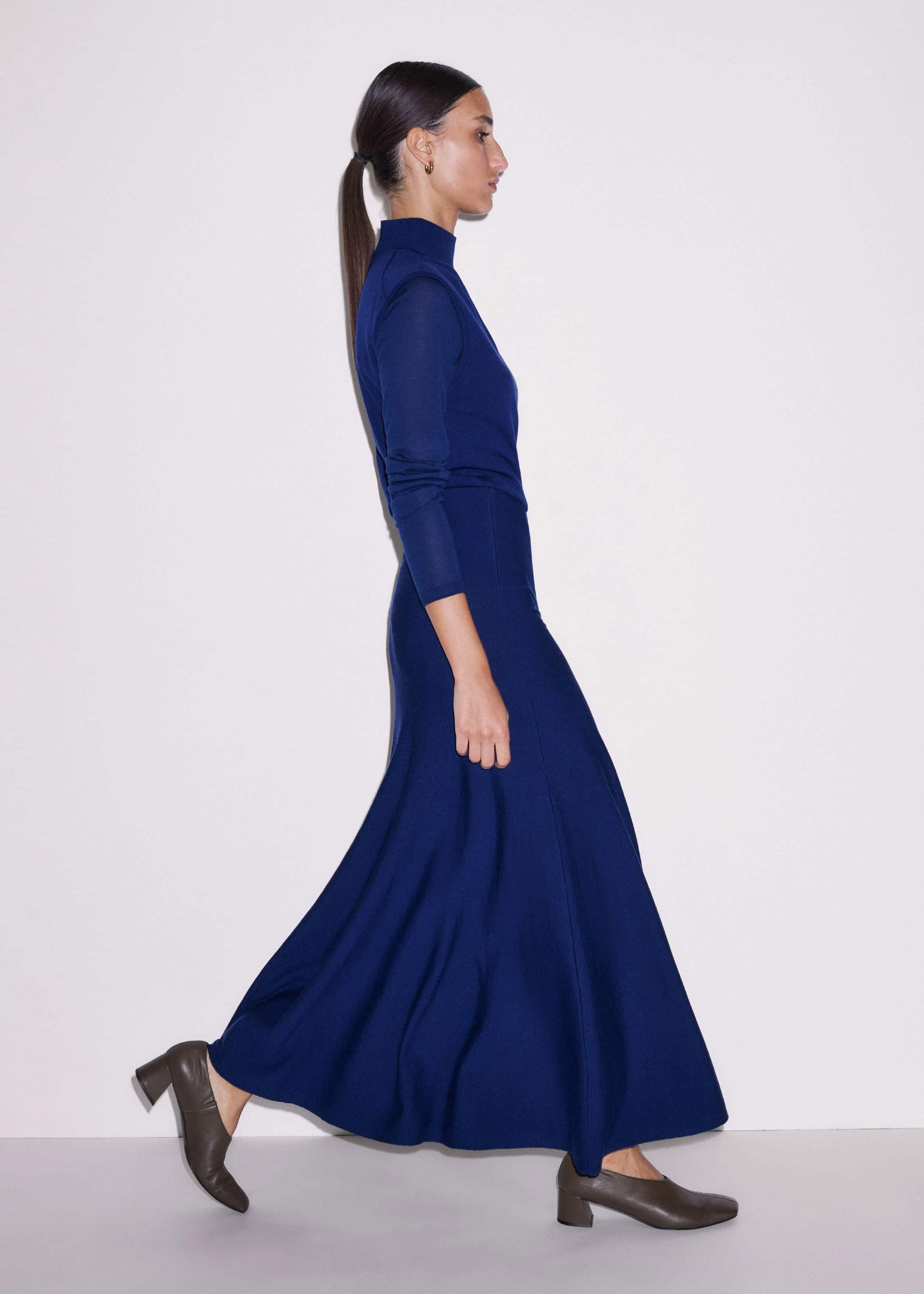 ME and EM Clothing Blue High Neck Knit Maxi Dress + Layering Top