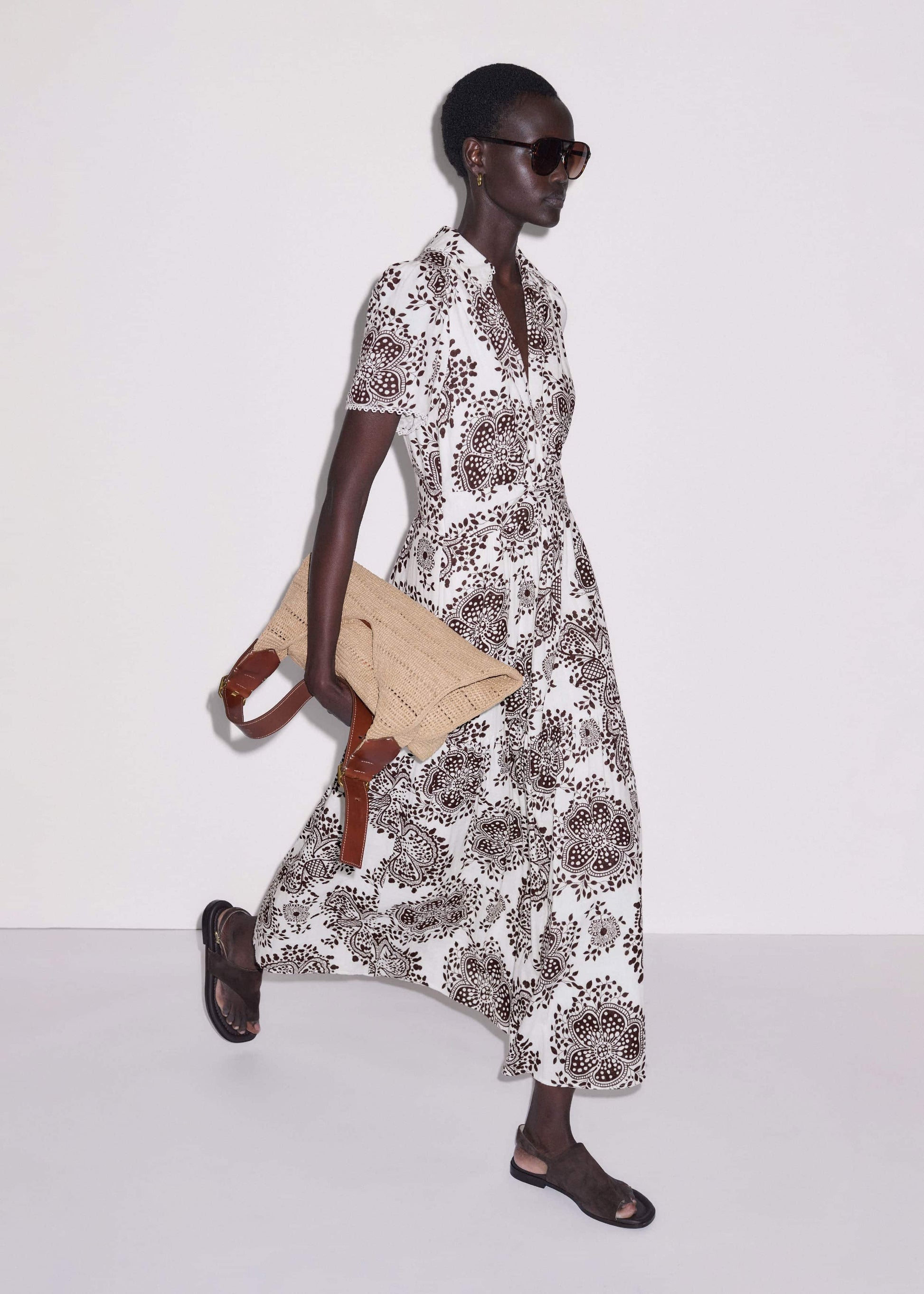 ME and EM Clothing White Cheesecloth In-Full-Bloom Print Maxi Dress + Belt