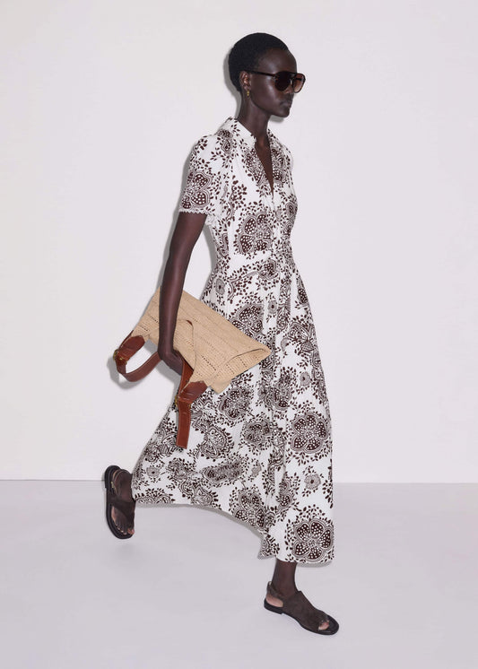 ME and EM Clothing White Cheesecloth In-Full-Bloom Print Maxi Dress + Belt